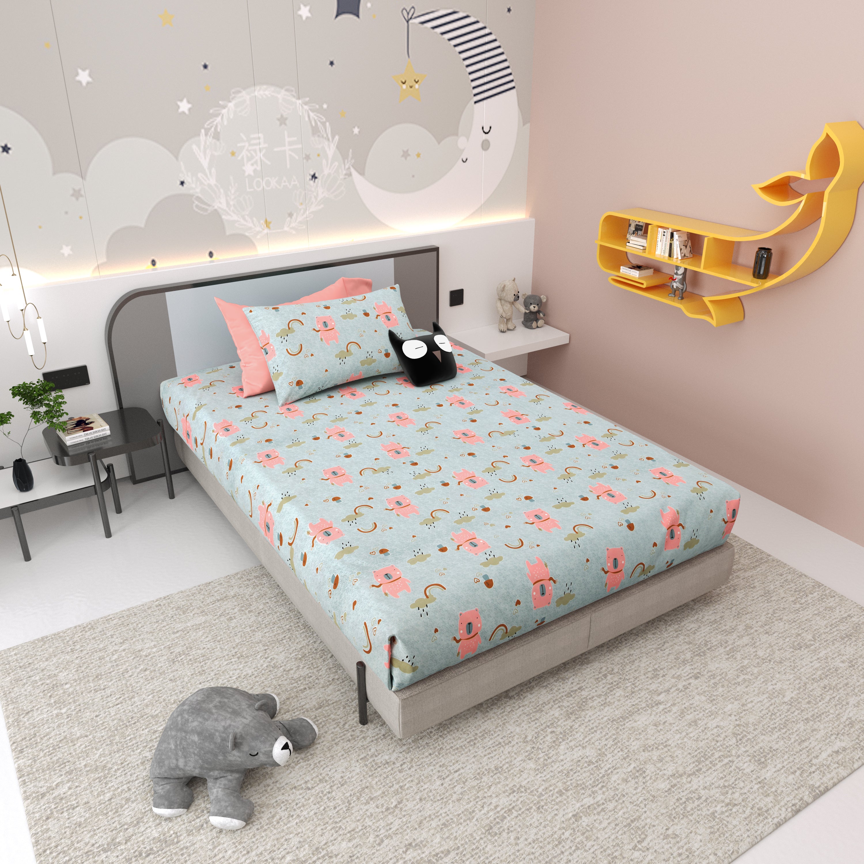 Dream World Cotton Single Bedsheet Set of 2 - Sky Blue