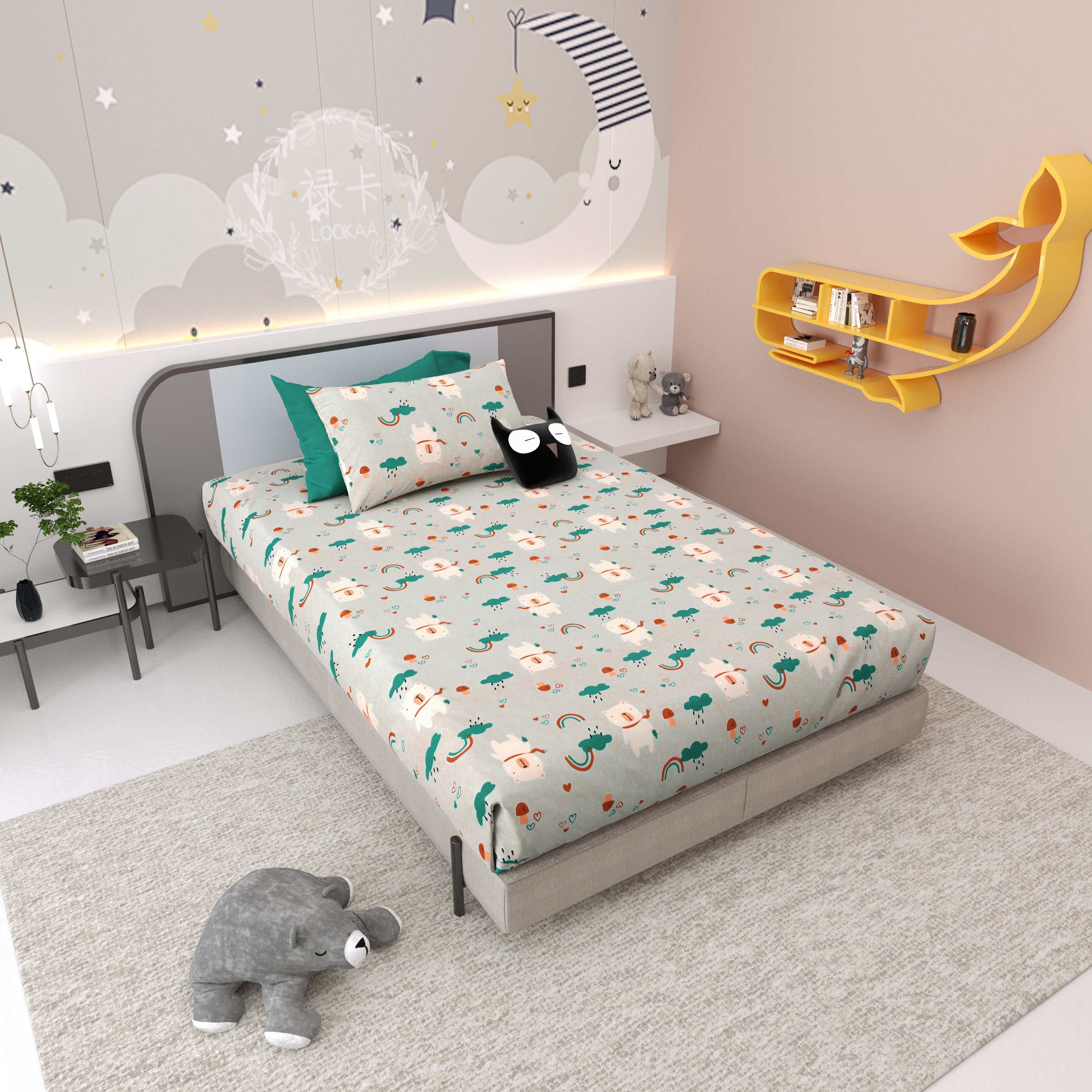 Dream World Cotton Single Bedsheet Set of 2 - Mint Green