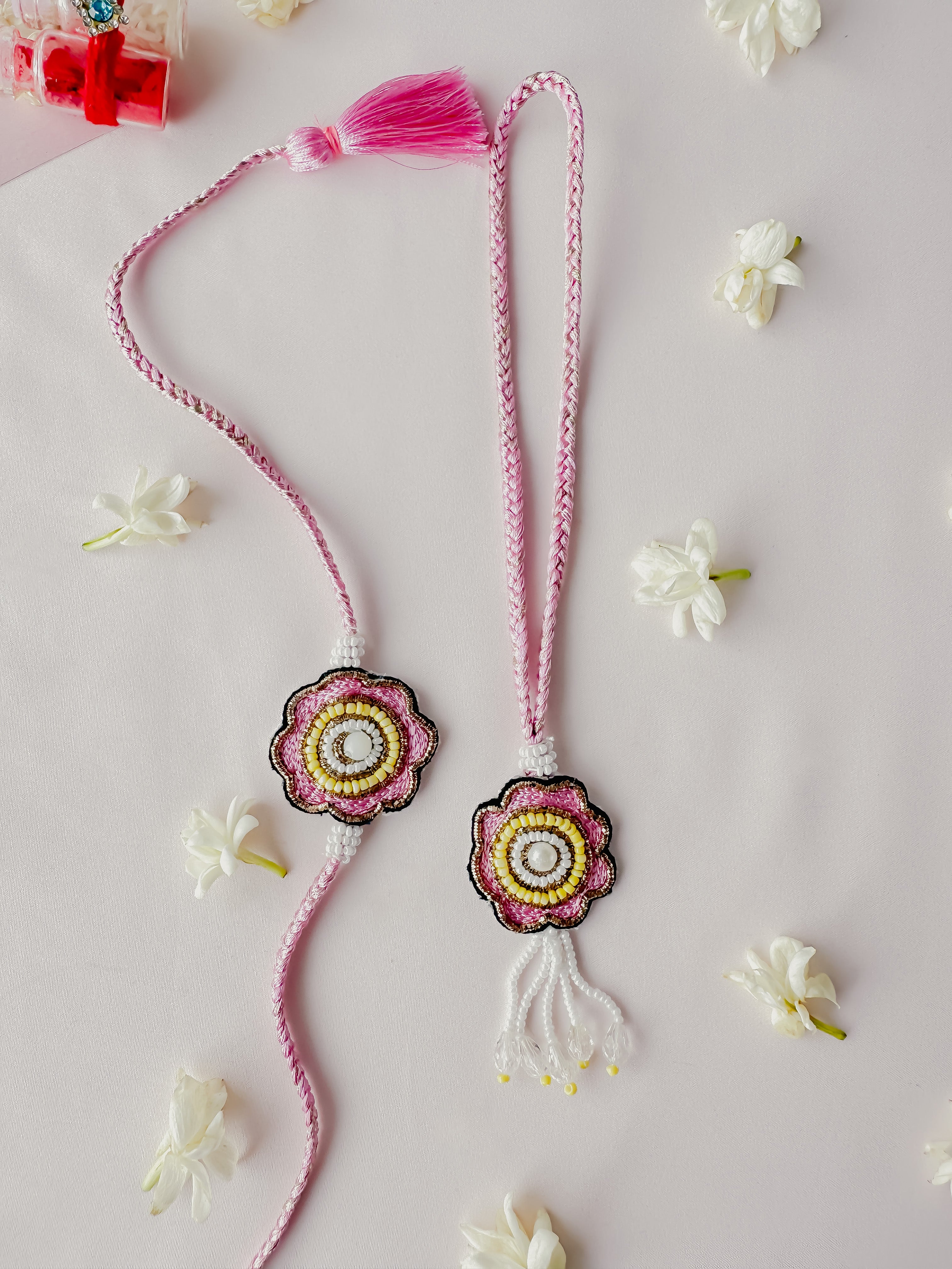 Pink Beaded Lumba Set Handmade Rakhi