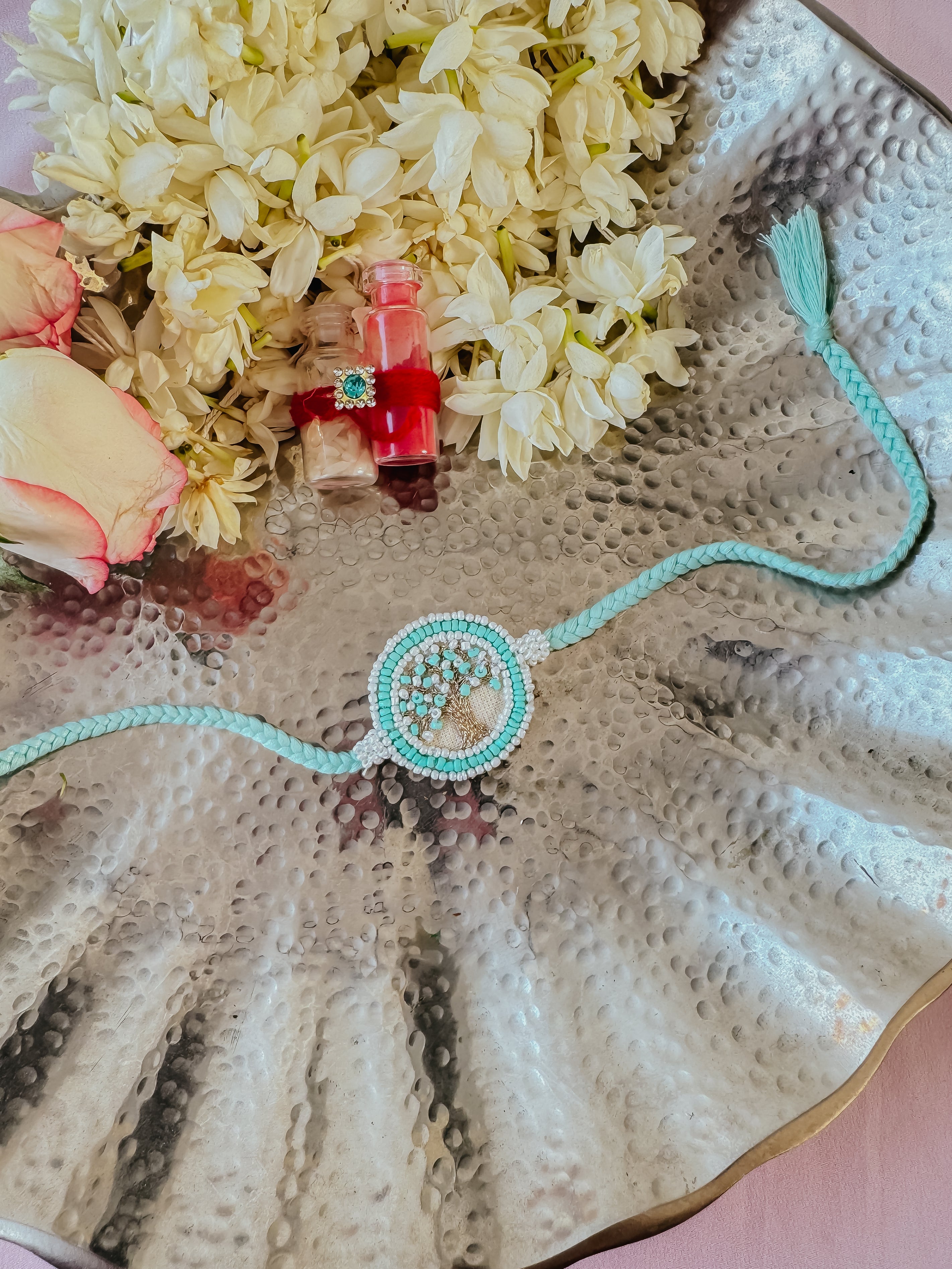 Aqua Blue Kalpavriksha Handmade Rakhi