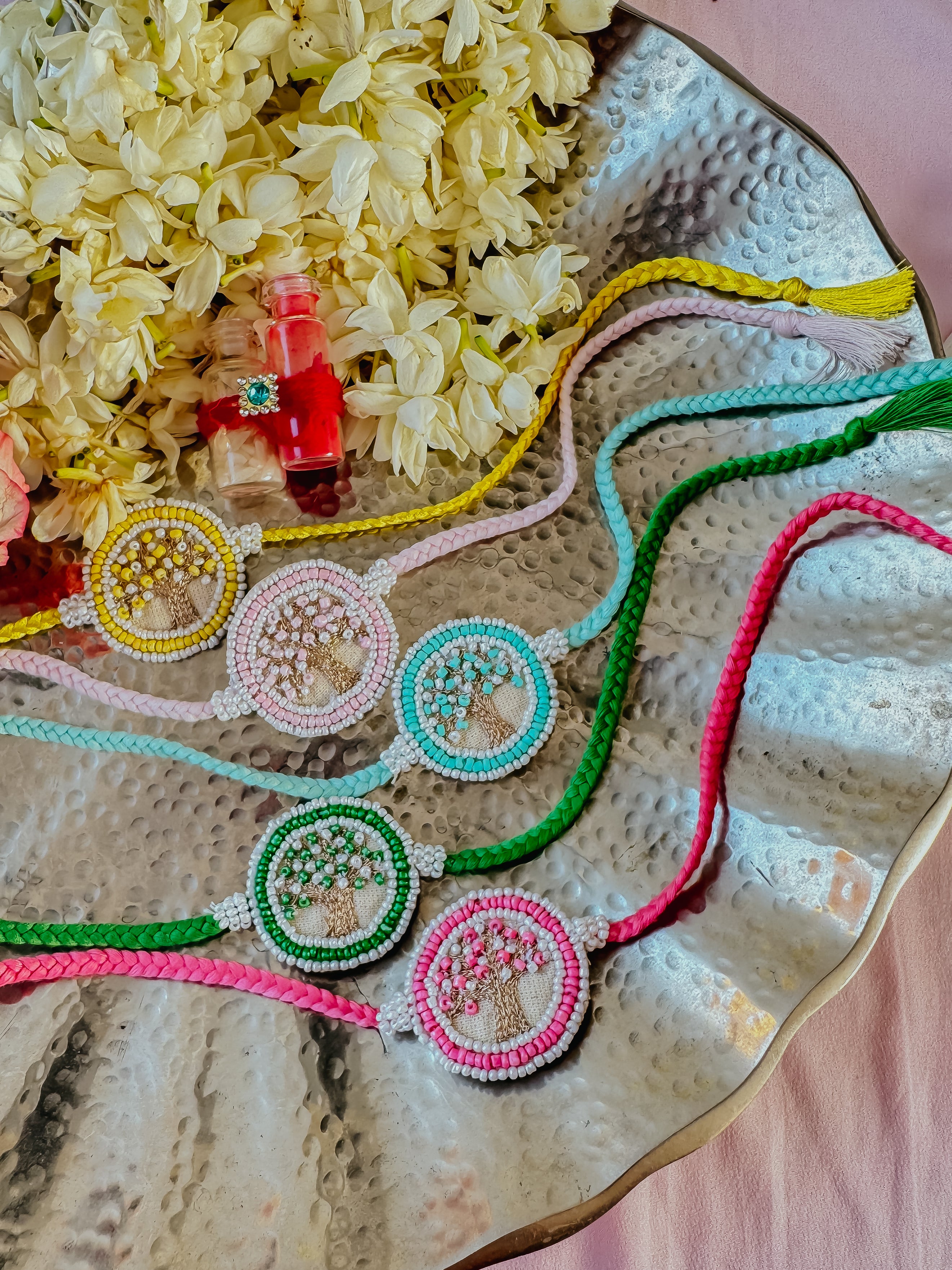 Set of 5 - Colorful Kalpavriksha Handmade Rakhis