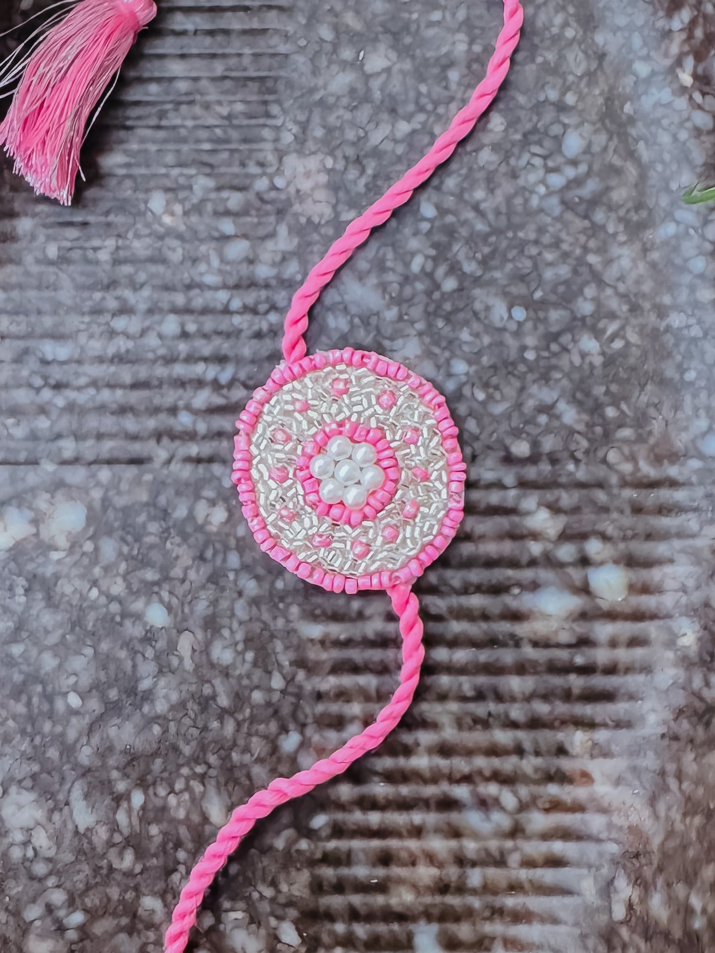 Pink Glitter Circle Handmade Rakhi