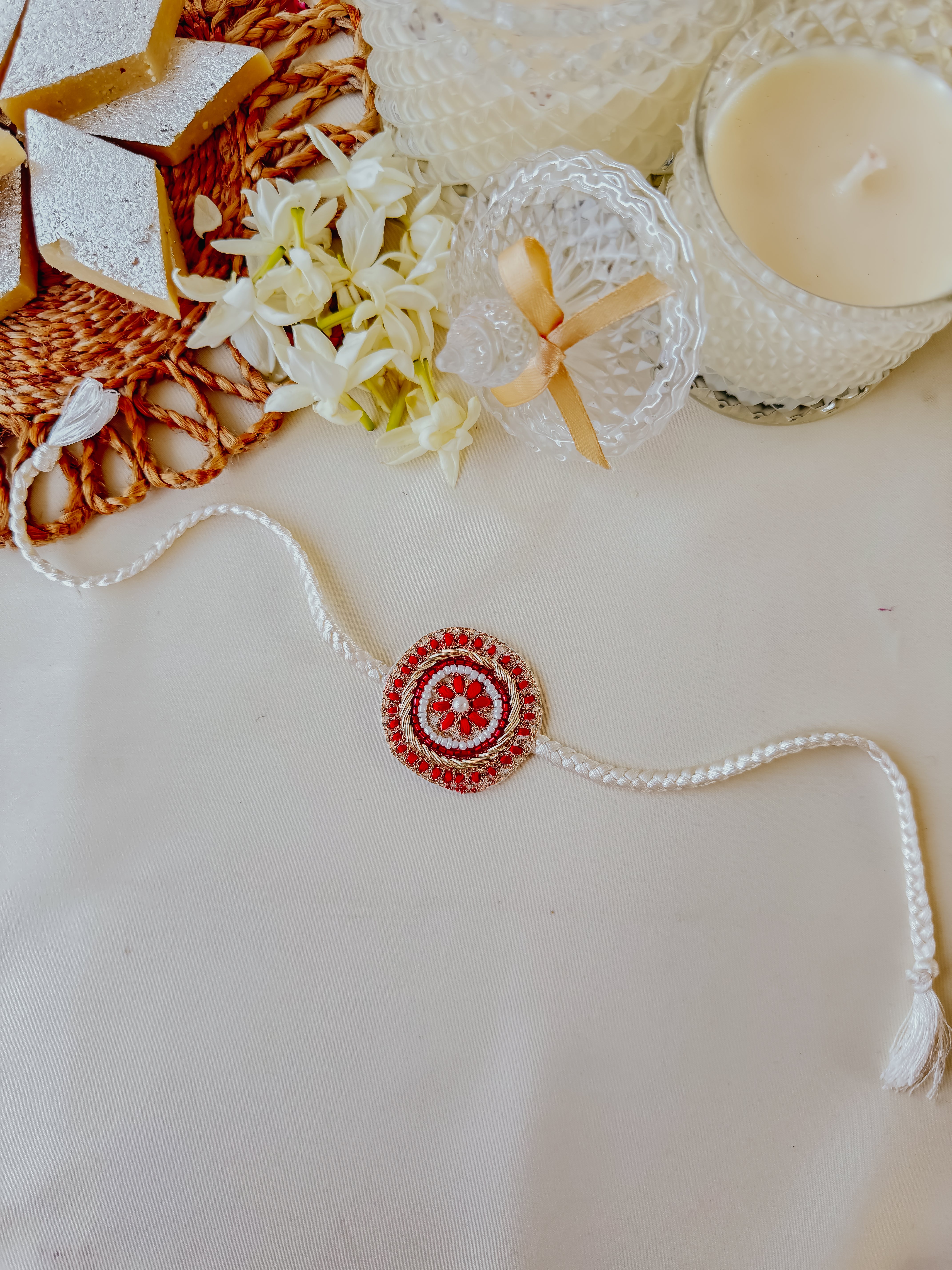 Shining Red Golden Handmade Rakhi