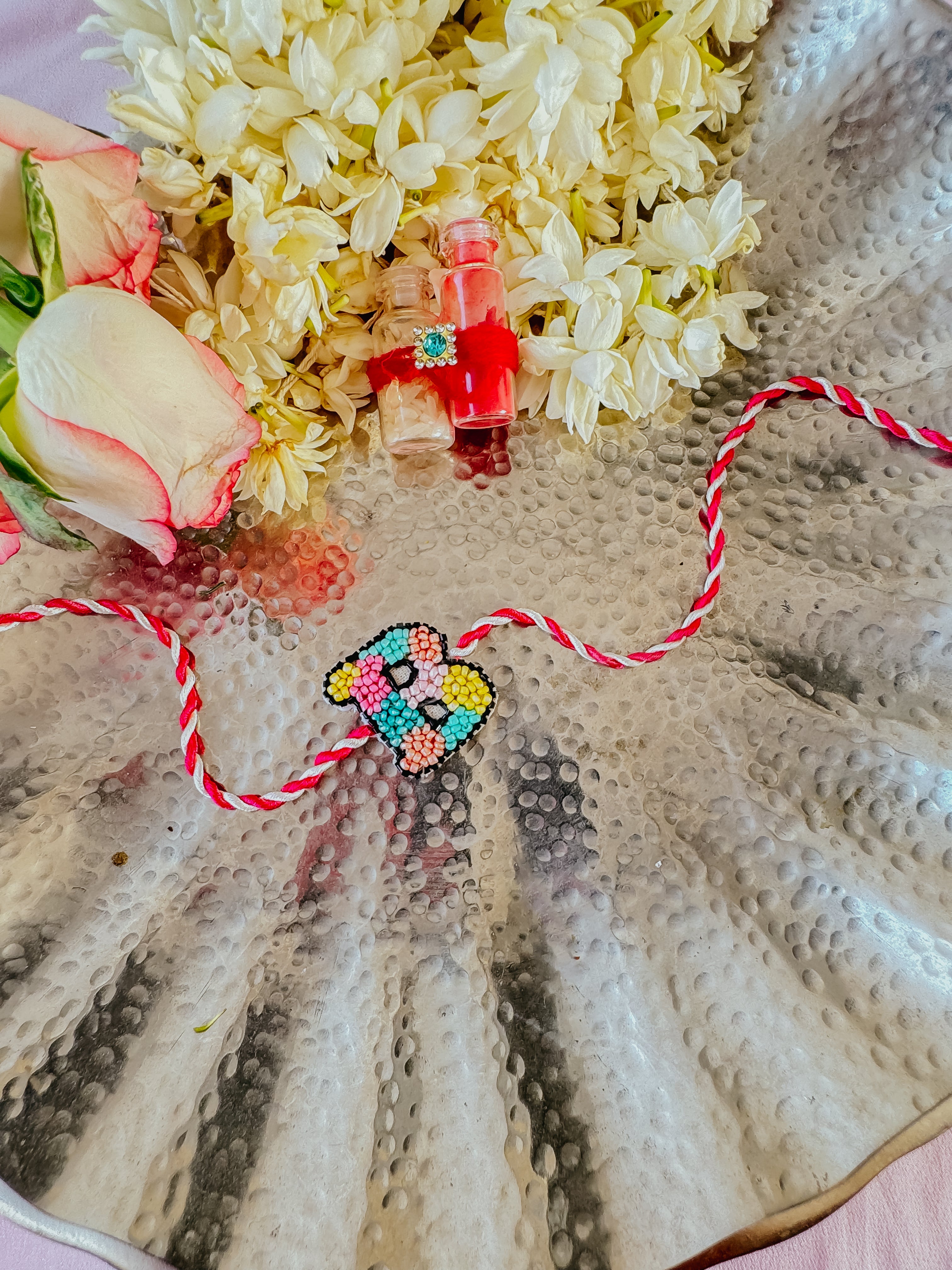 Personalized Alpha Handmade Rakhi - Candy Cane
