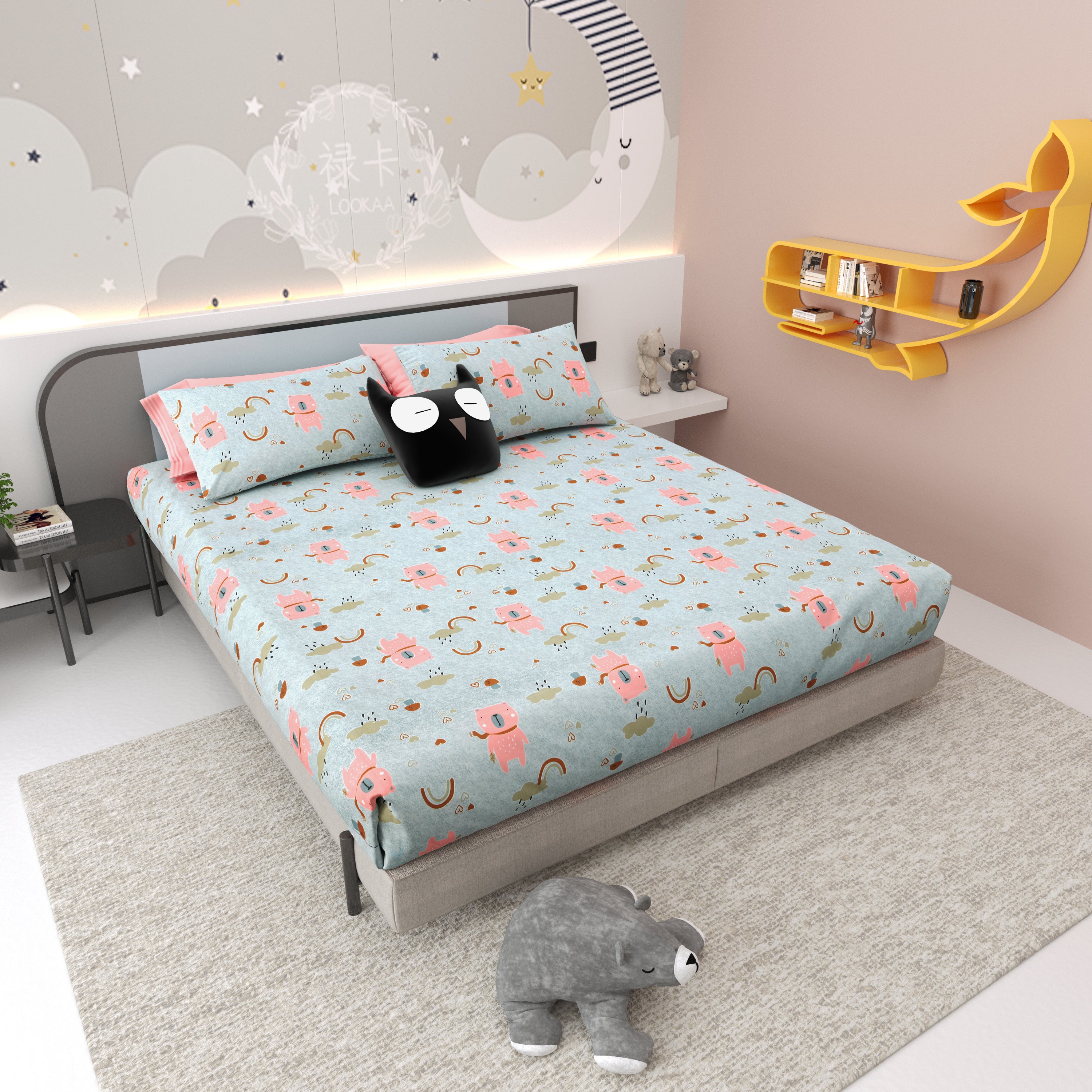 Dream World Pure Cotton Bedsheet- Sky Blue