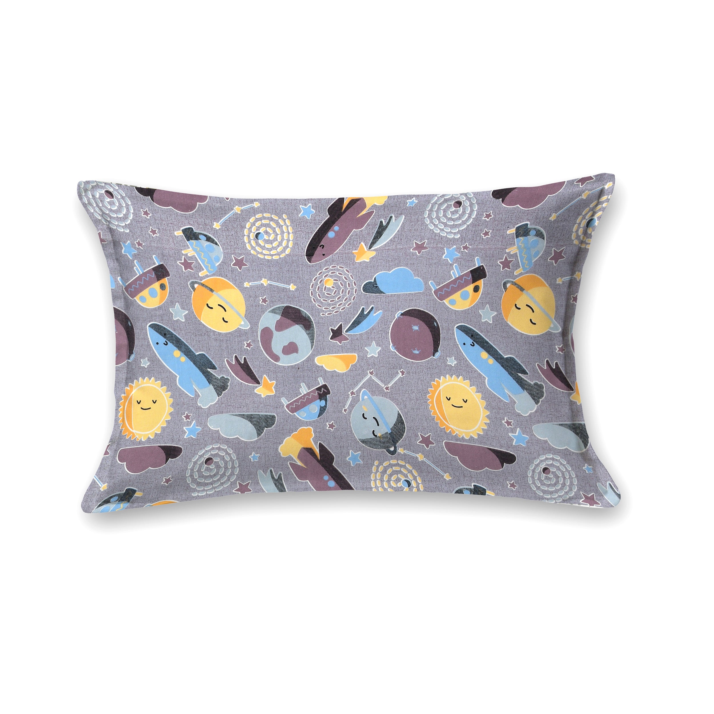 Space Explorers Pure Cotton Single Bedsheet Set of 2 - Stellar Grey