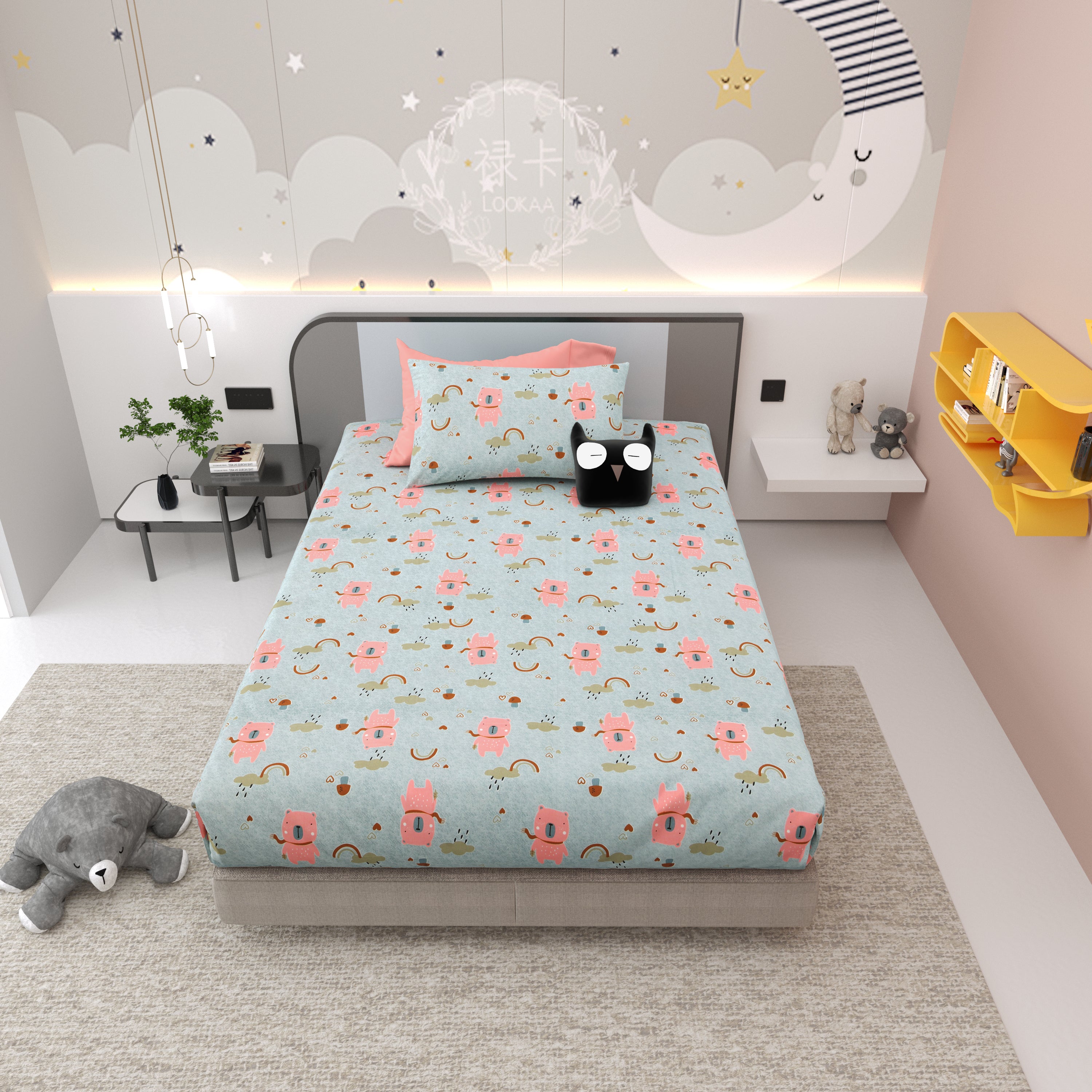 Dream World Cotton Single Bedsheet Set of 2 - Sky Blue