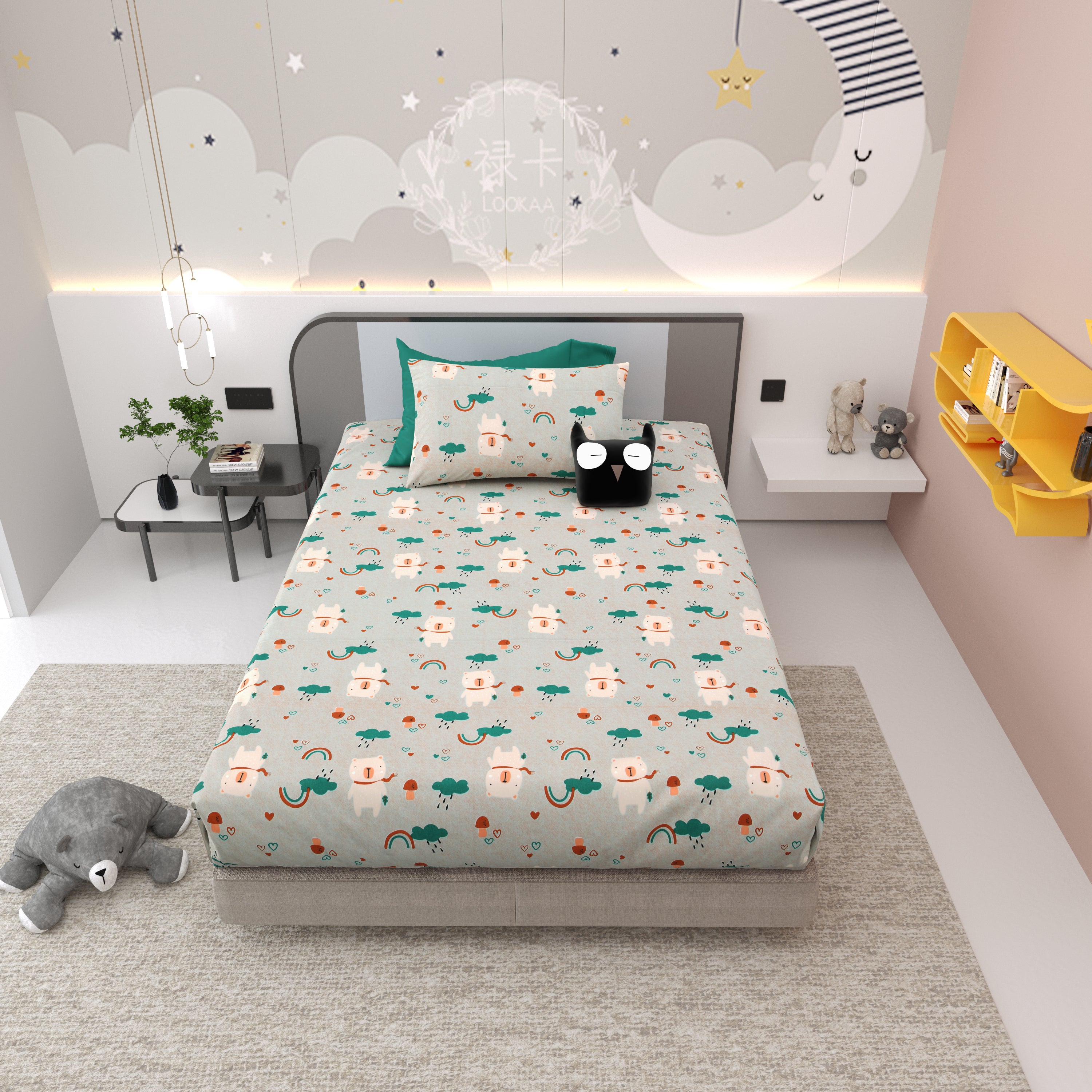 Dream World Cotton Single Bedsheet Set of 2 - Mint Green