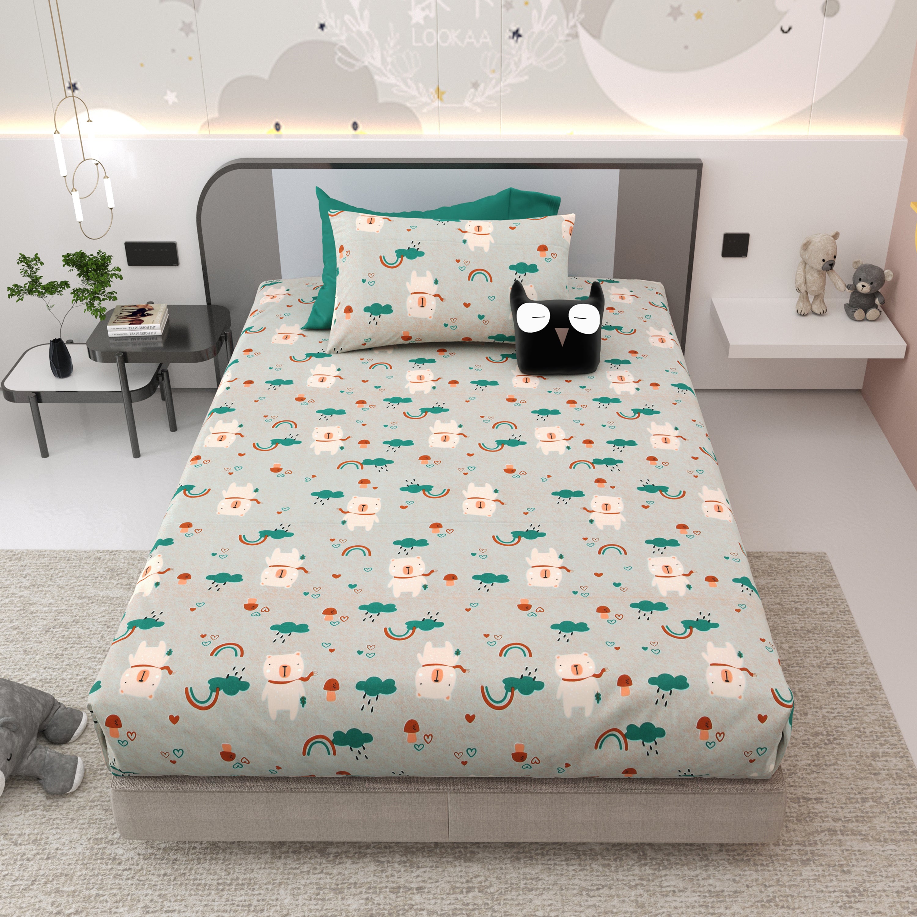 Dream World Cotton Single Bedsheet Set of 2 - Mint Green