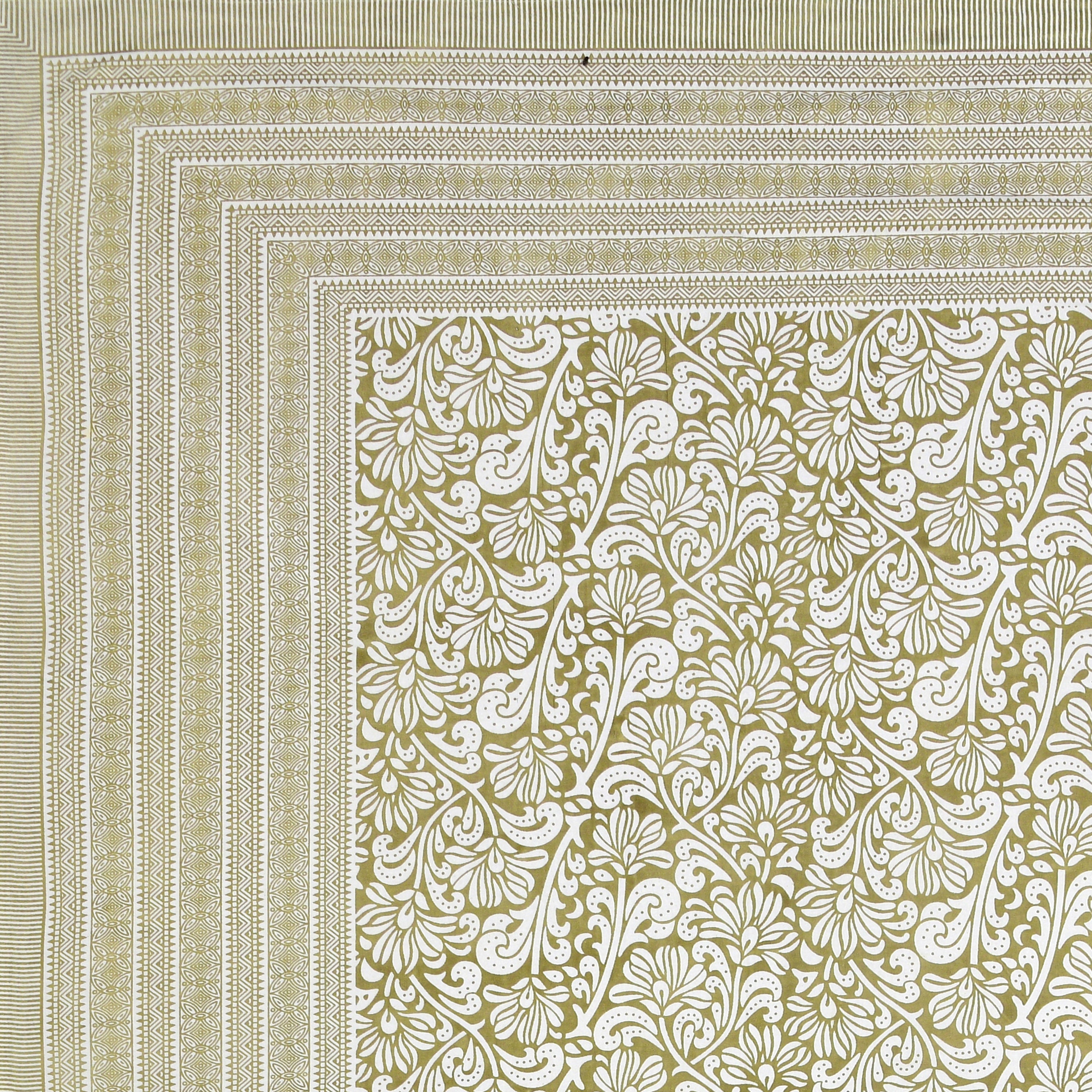 Paisley Block Printed Cotton Single Bedsheet- Olive Green (Pack of 2)