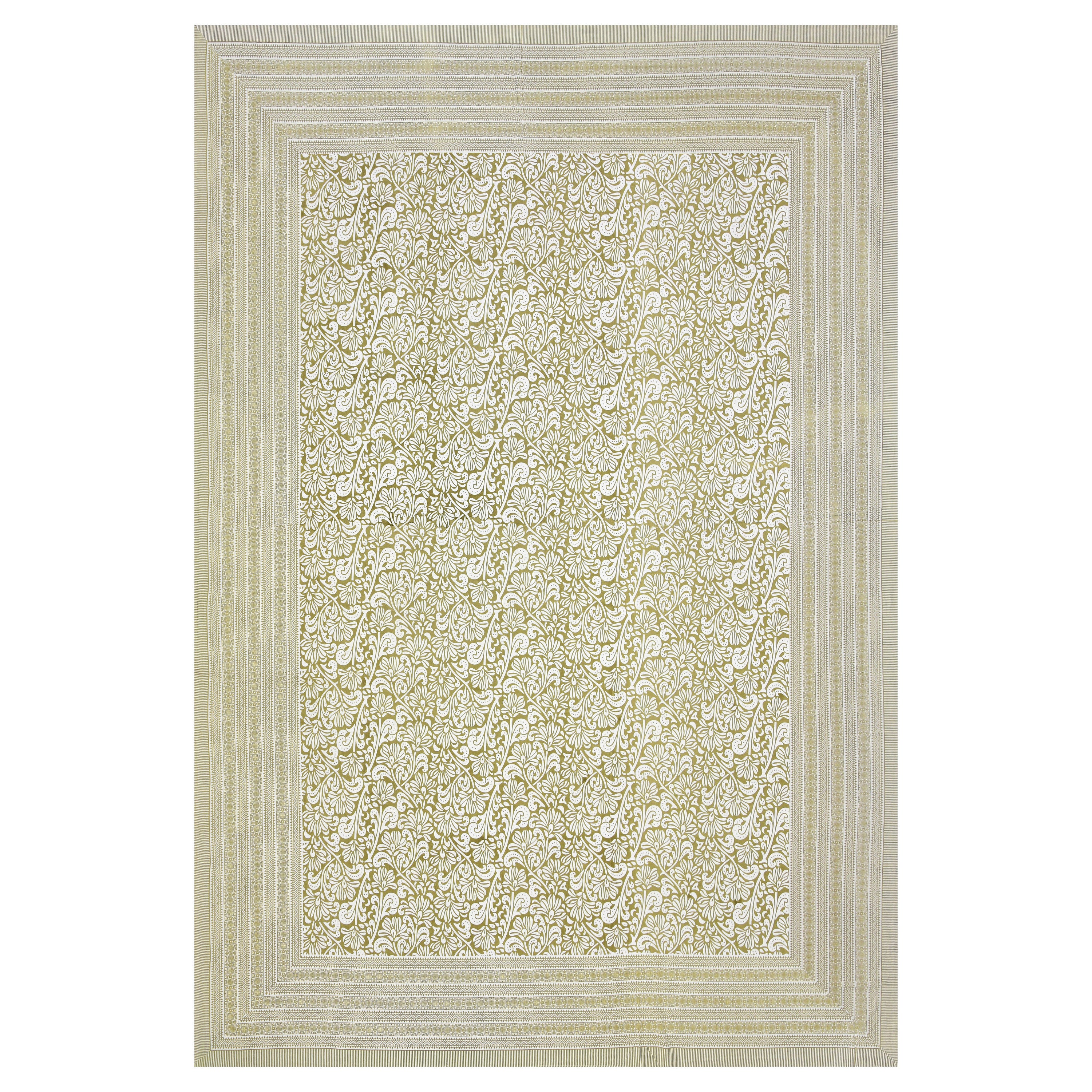 Paisley Block Printed Cotton Single Bedsheet- Olive Green (Pack of 2)