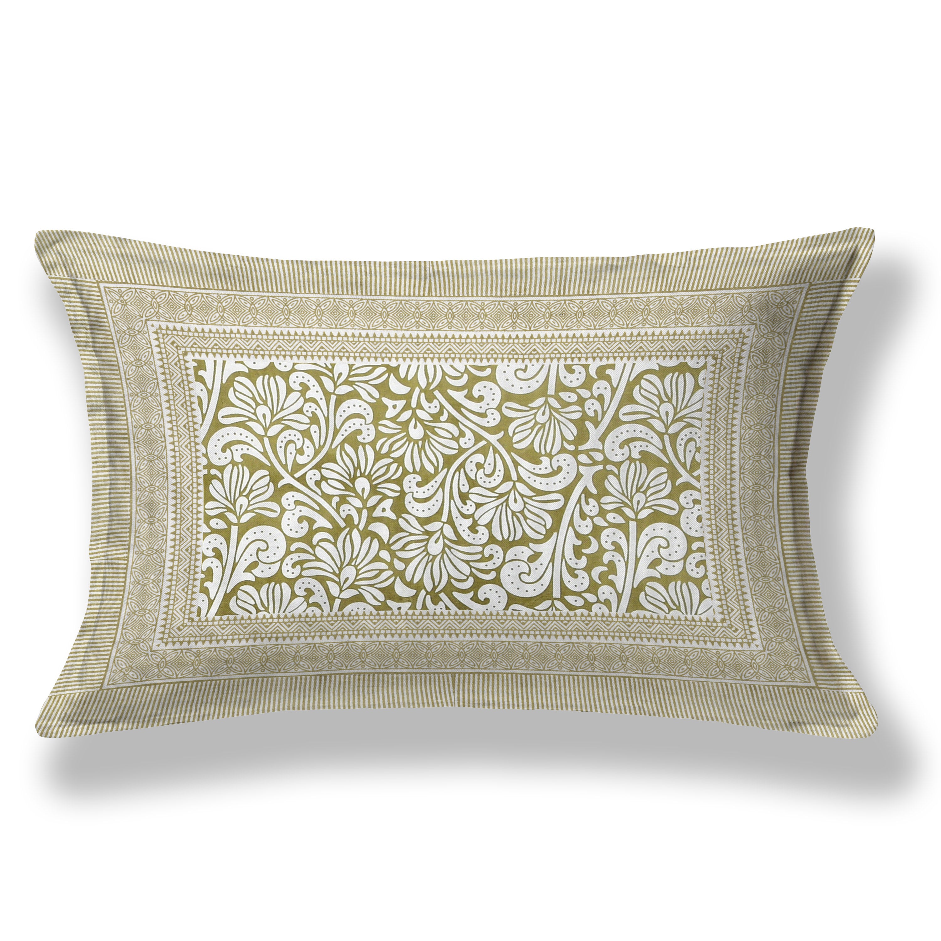 Paisley Block Printed Cotton Single Bedsheet- Olive Green (Pack of 2)