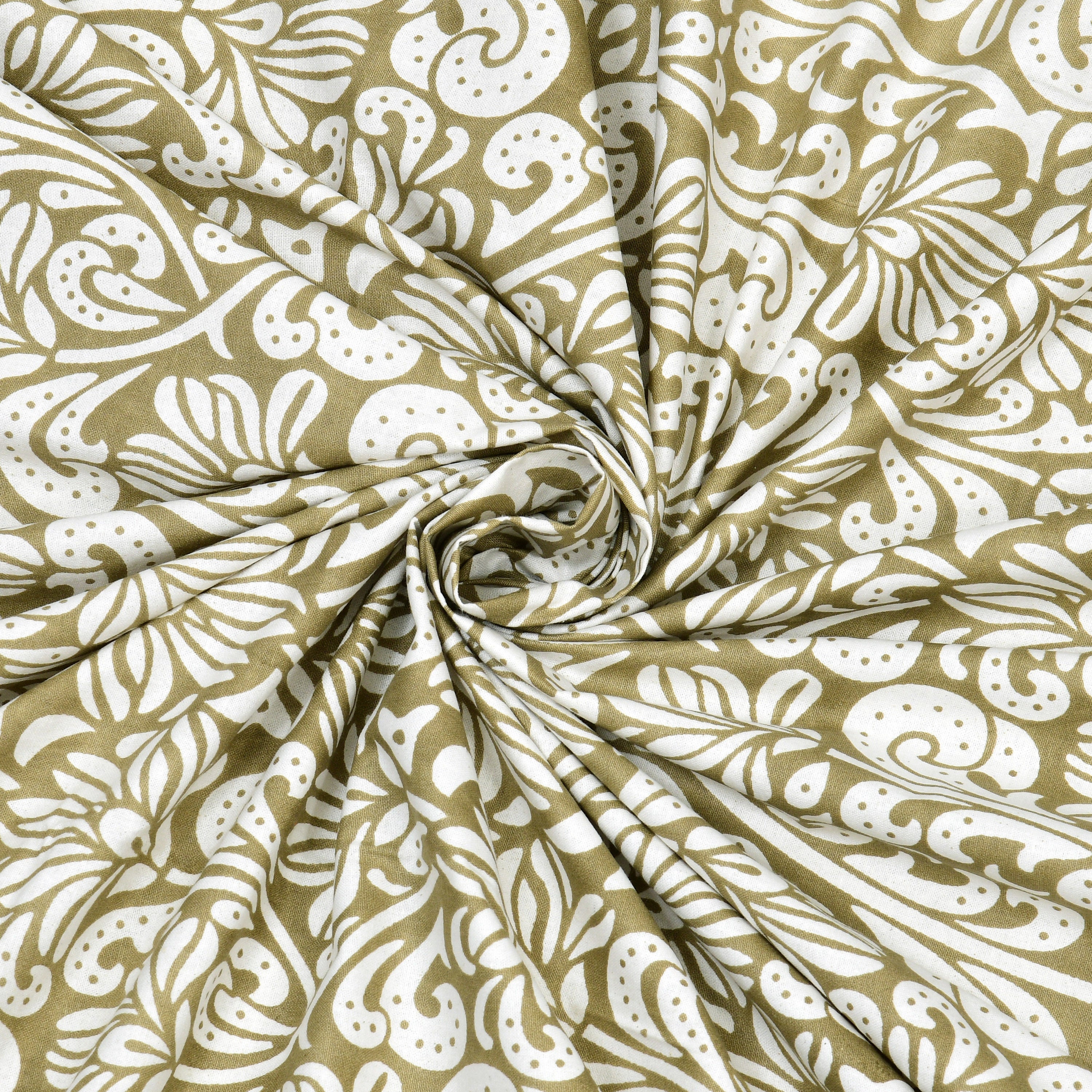 Paisley Block Printed Cotton Single Bedsheet- Olive Green (Pack of 2)