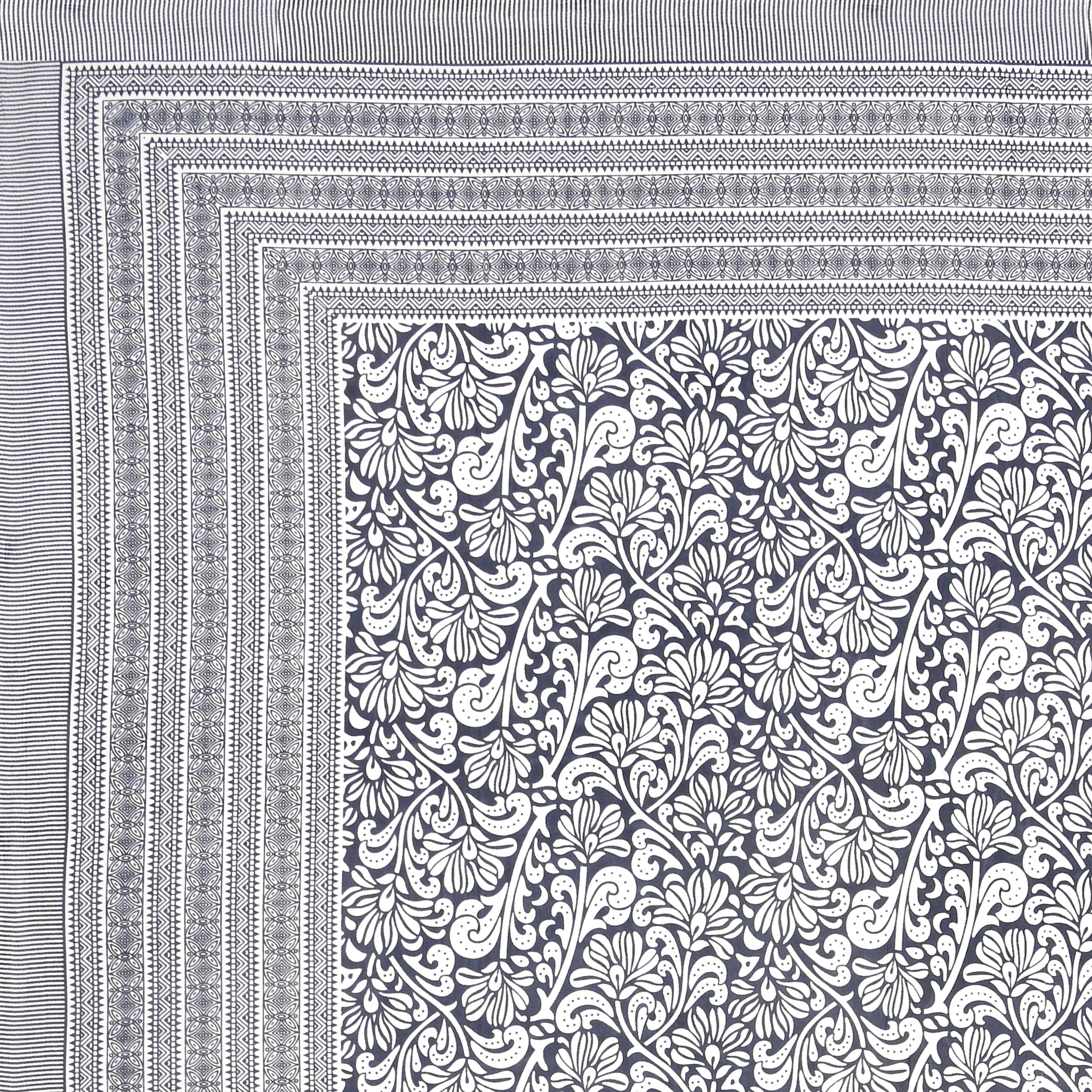 Paisley Block Printed Cotton Single Bedsheet- Black (Pack of 2)