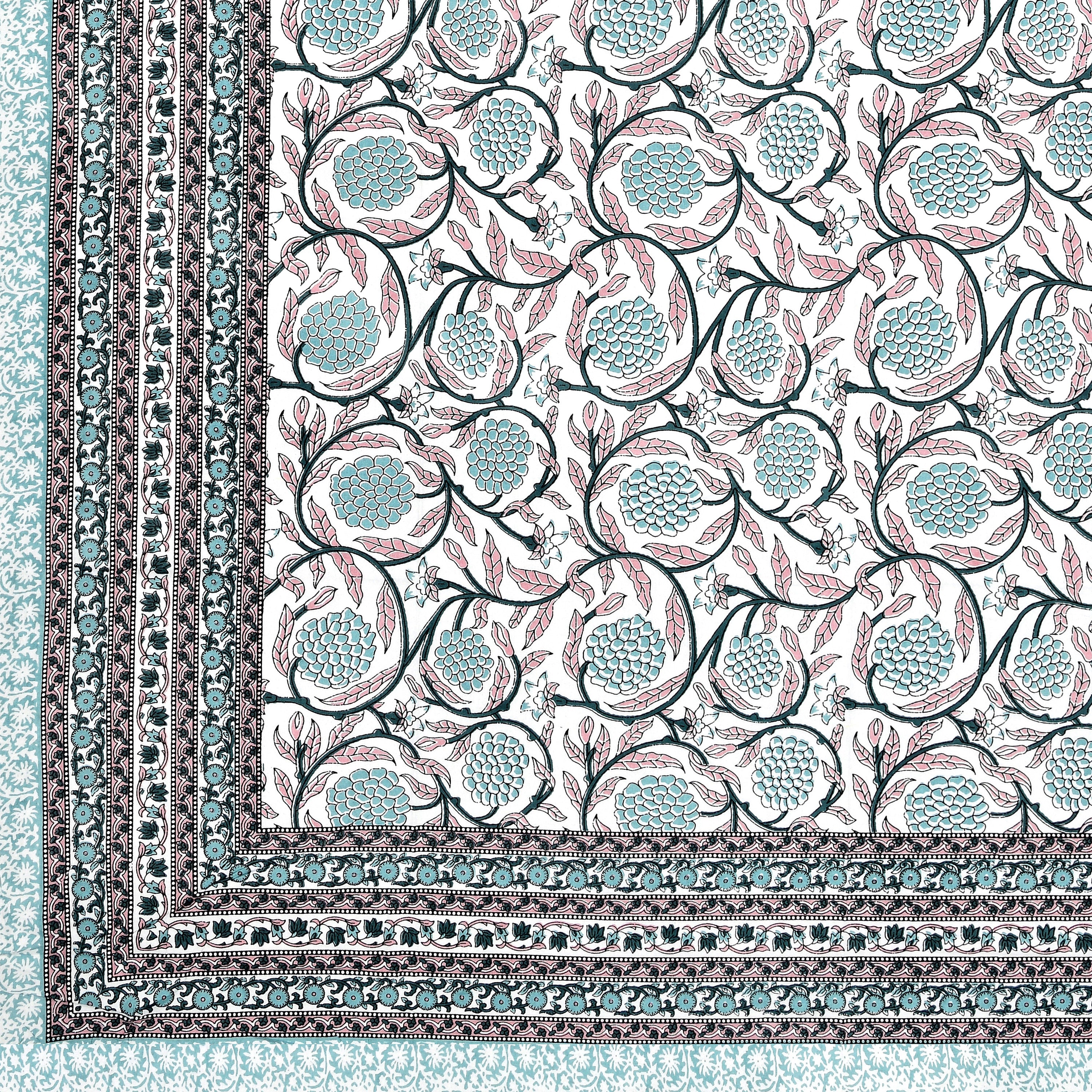 Pastel Floral Cotton Single Bedsheet- Aqua Blue (Pack of 2)