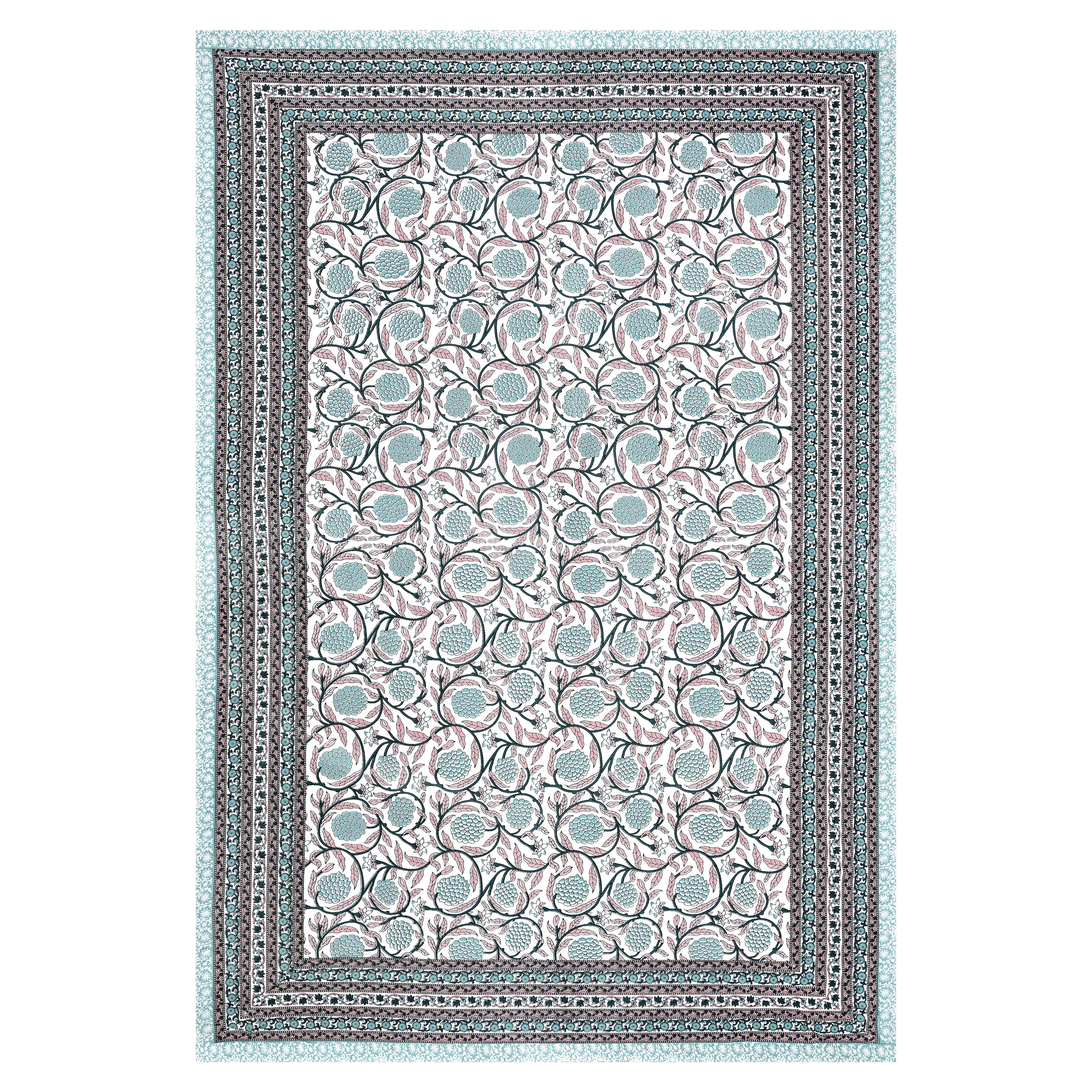Pastel Floral Cotton Single Bedsheet- Aqua Blue (Pack of 2)