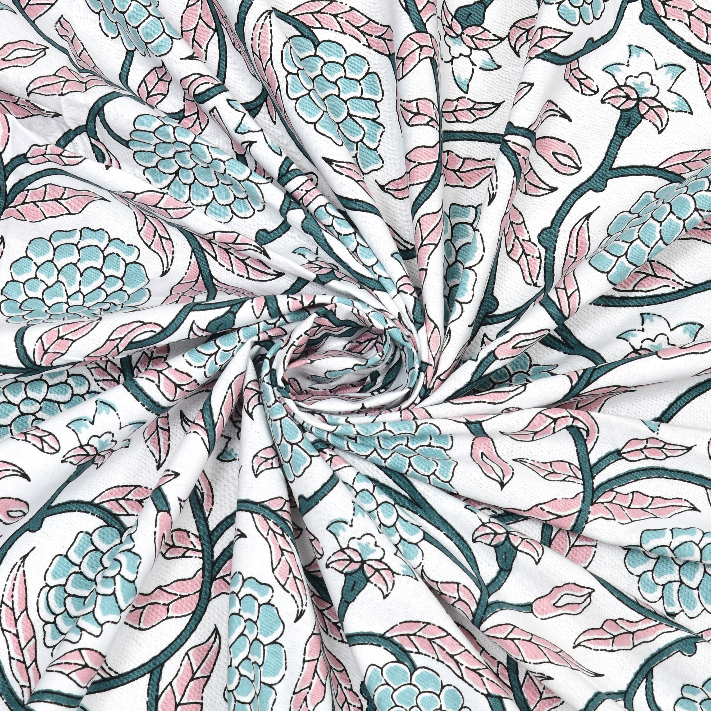 Pastel Floral Cotton Single Bedsheet- Aqua Blue (Pack of 2)