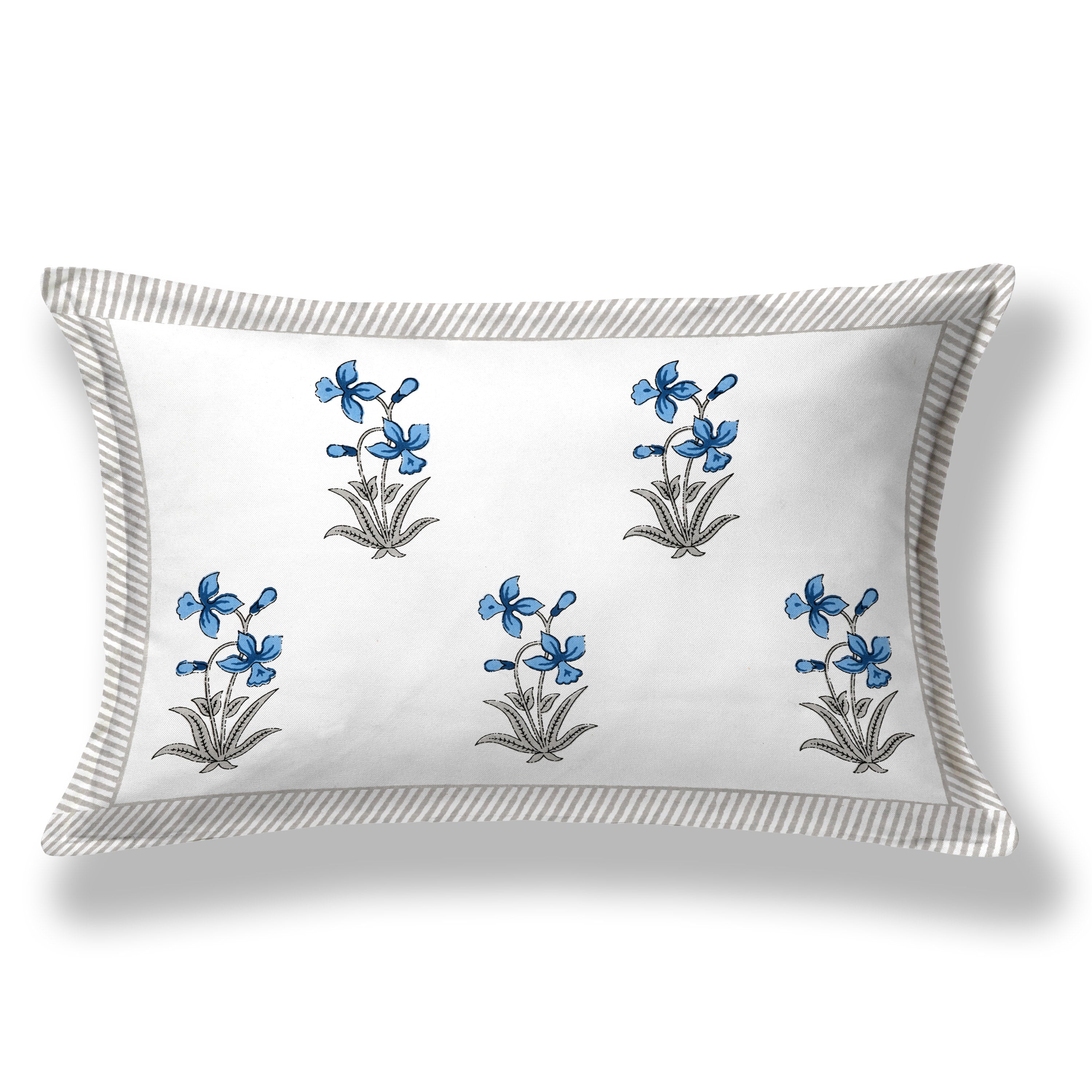 Block Printed Cotton Single Bedsheet- Sky Blue (Pack of 2)