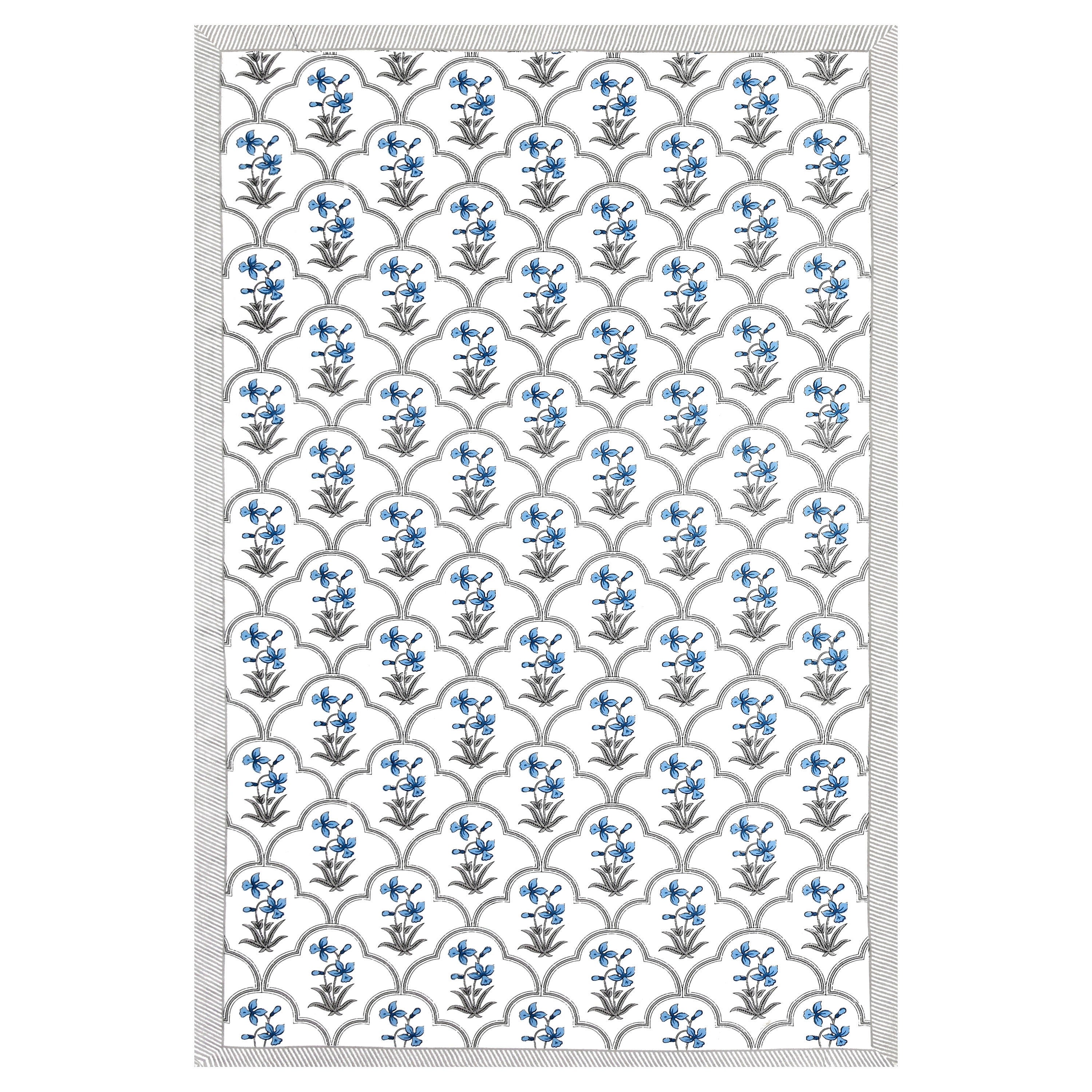 Block Printed Cotton Single Bedsheet- Sky Blue (Pack of 2)