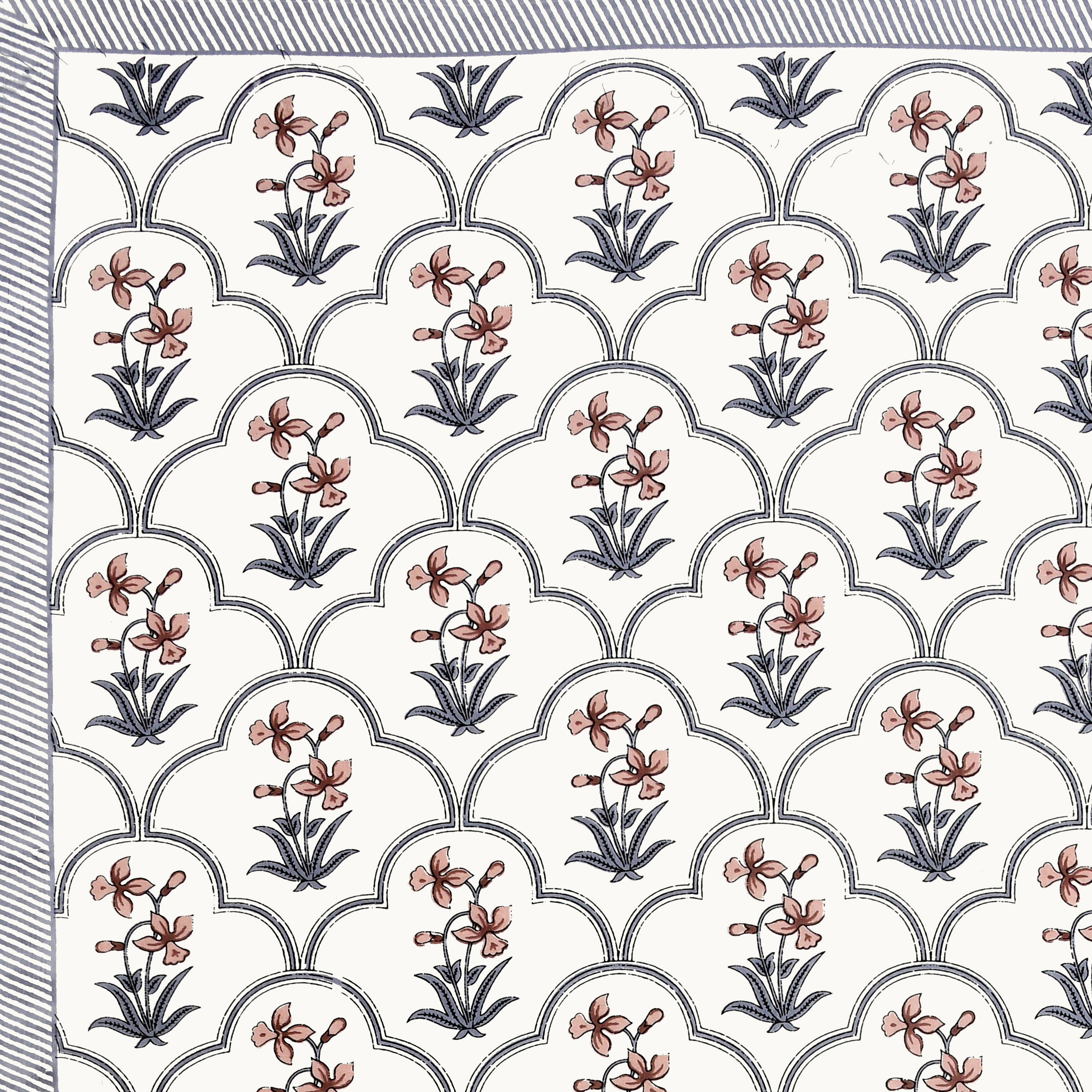 Block Printed Cotton Single Bedsheet- Grey (Pack of 2)