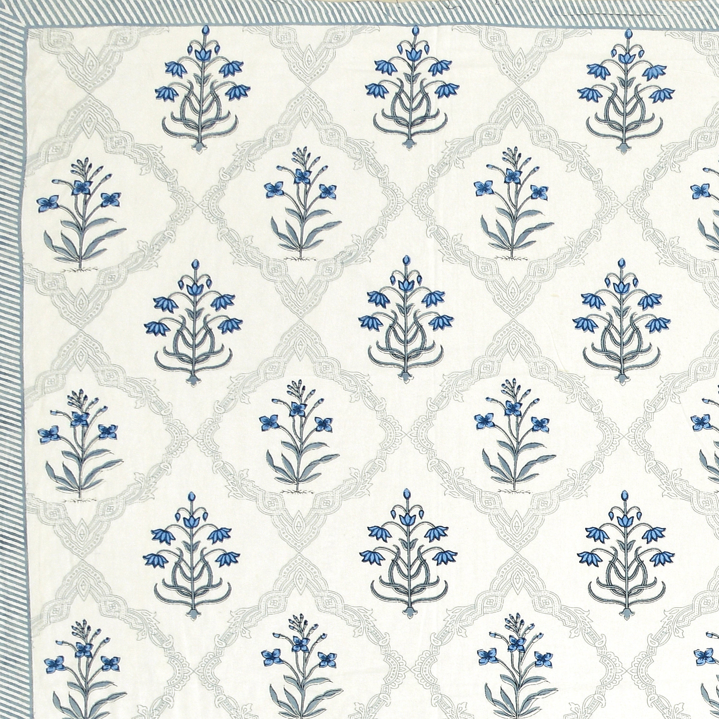Block Printed Cotton Single Bedsheet- Blue (Pack of 2)