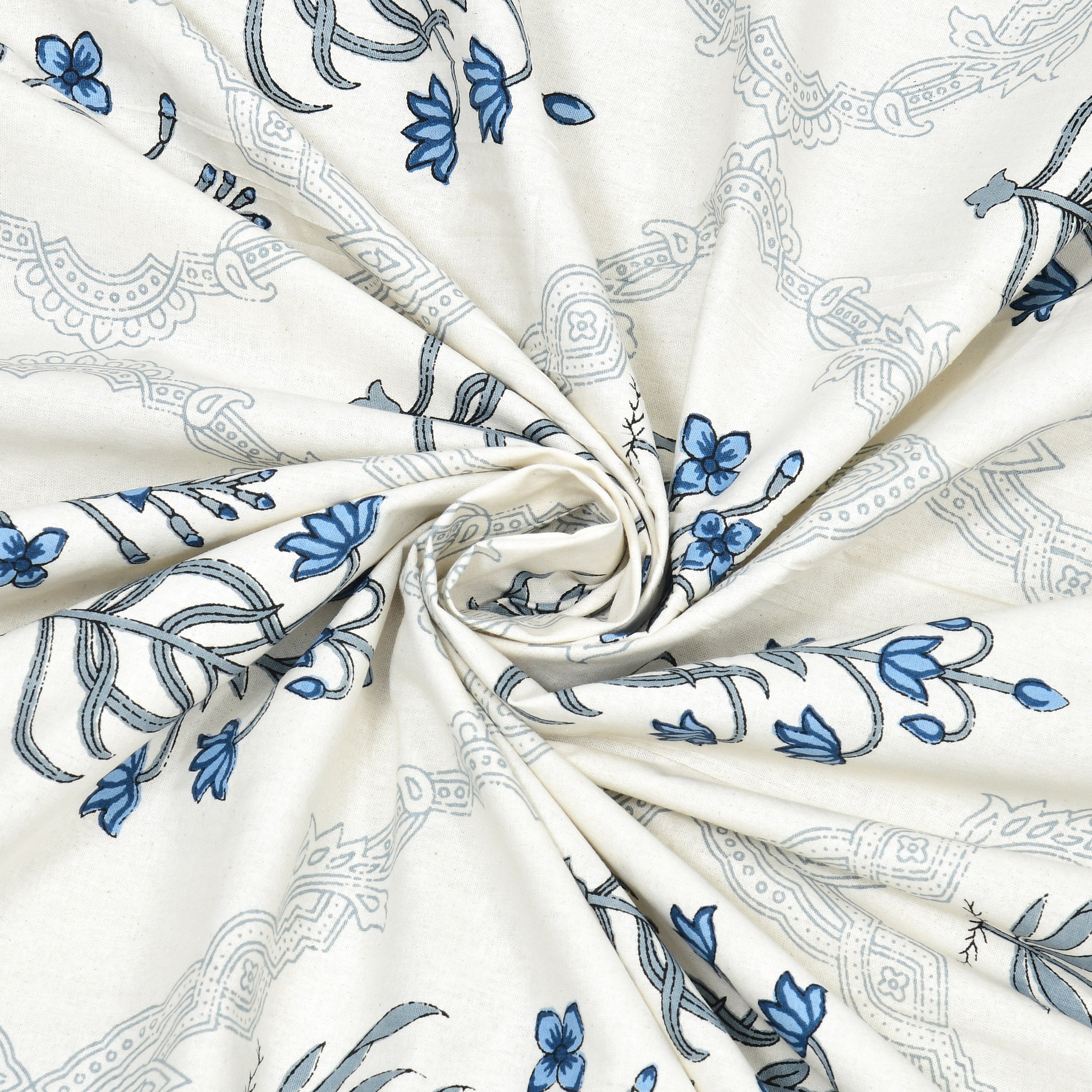 Block Printed Cotton Single Bedsheet- Blue (Pack of 2)