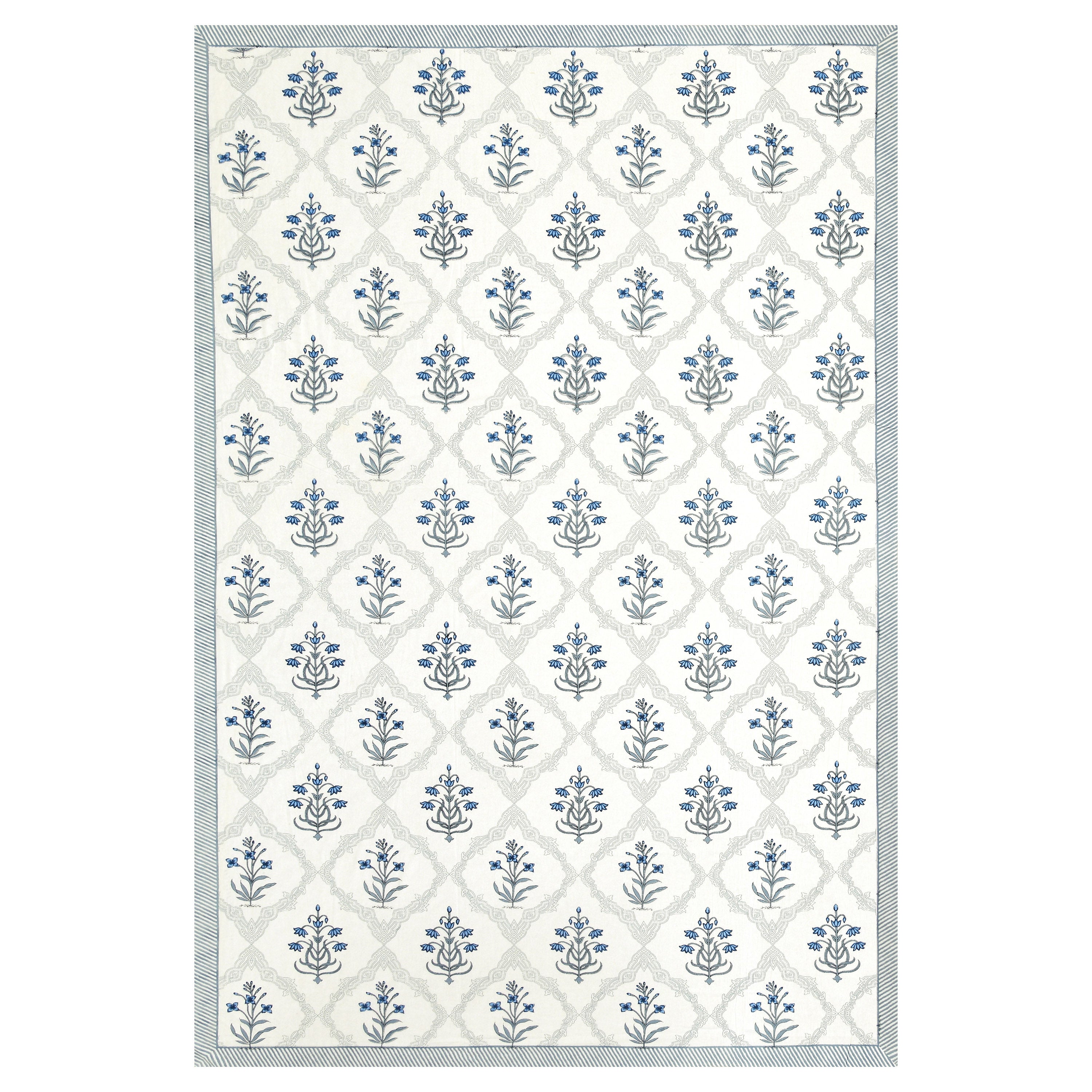 Block Printed Cotton Single Bedsheet- Blue (Pack of 2)