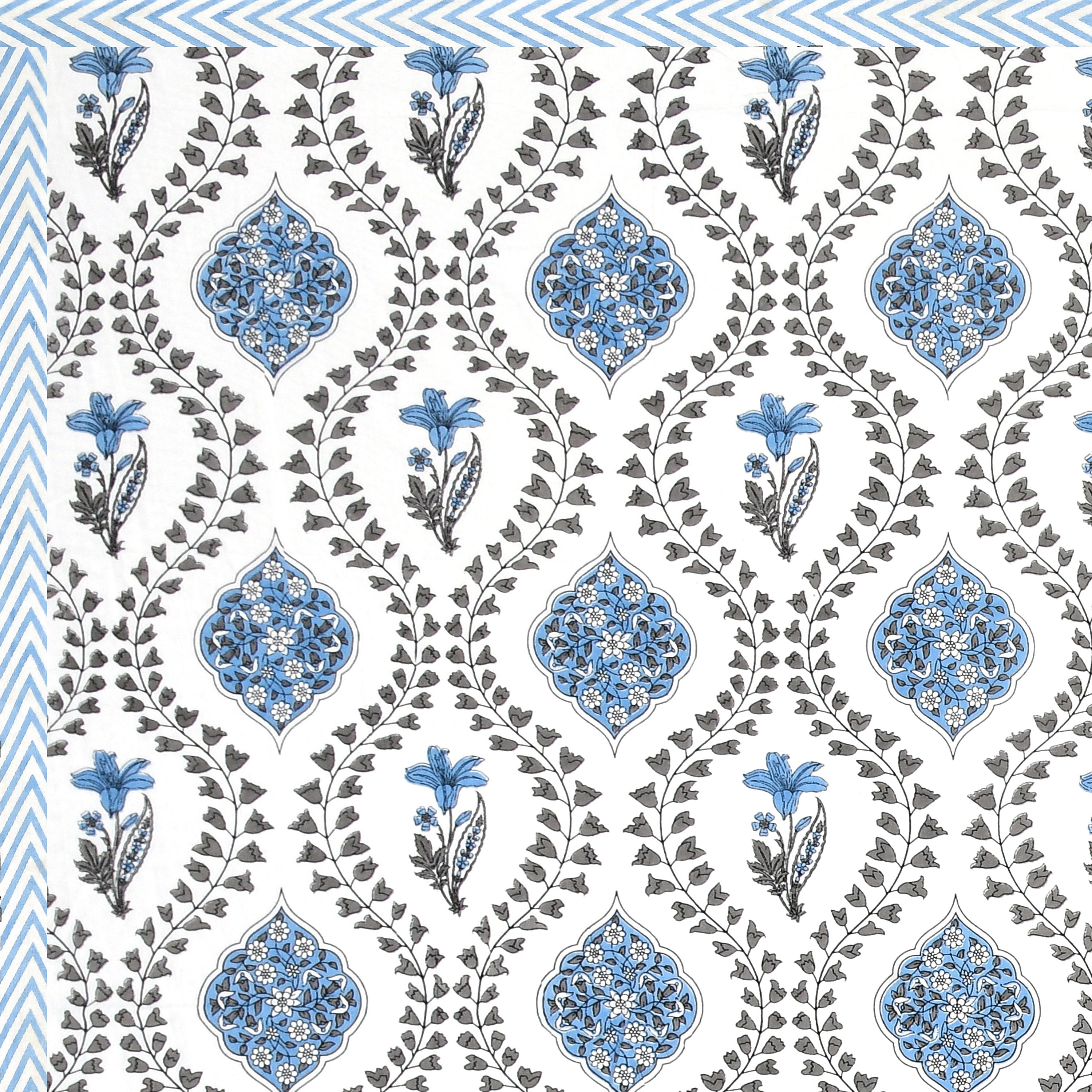 Butta Block Printed Cotton Single Bedsheet- Blue (Pack of 2)