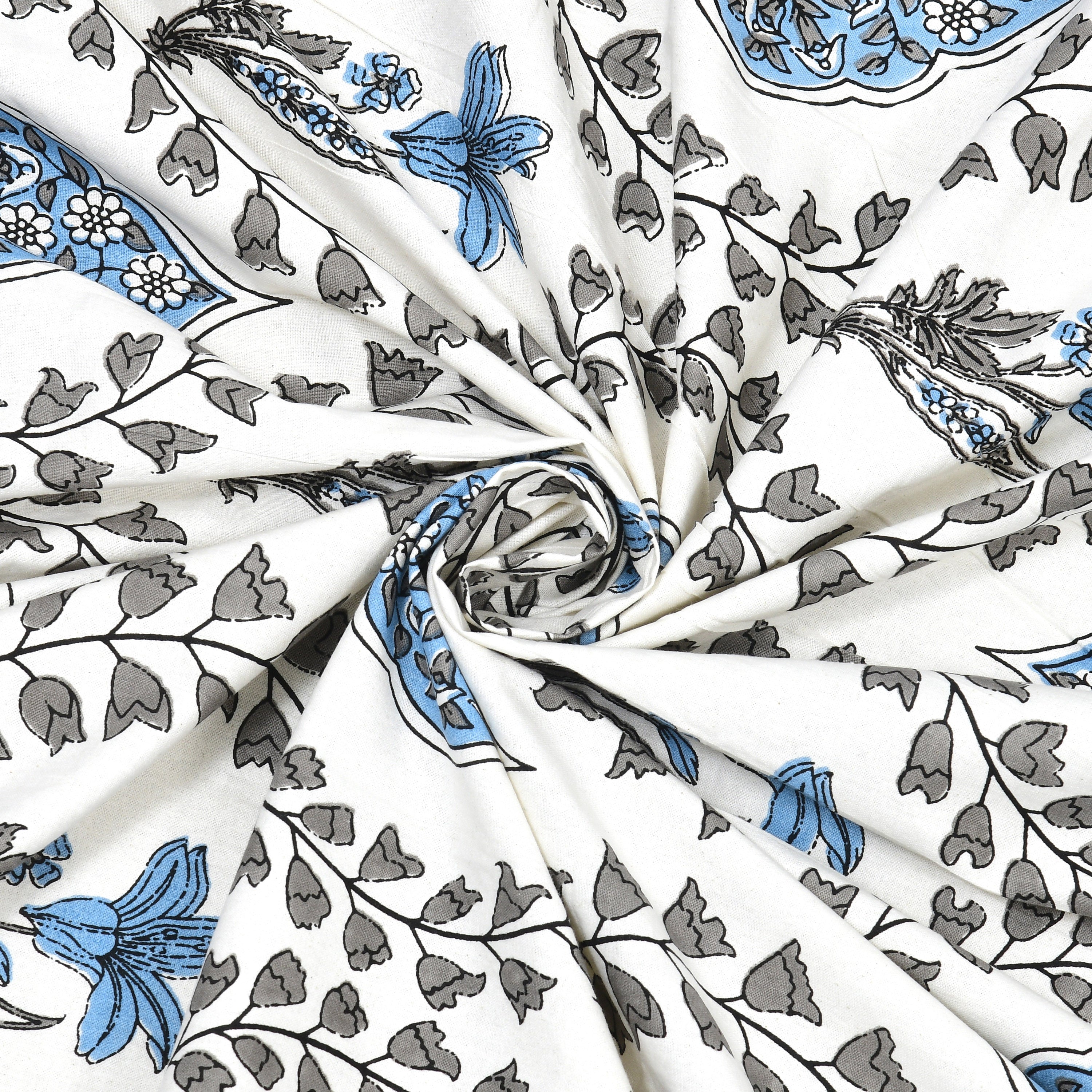 Butta Block Printed Cotton Single Bedsheet- Blue (Pack of 2)