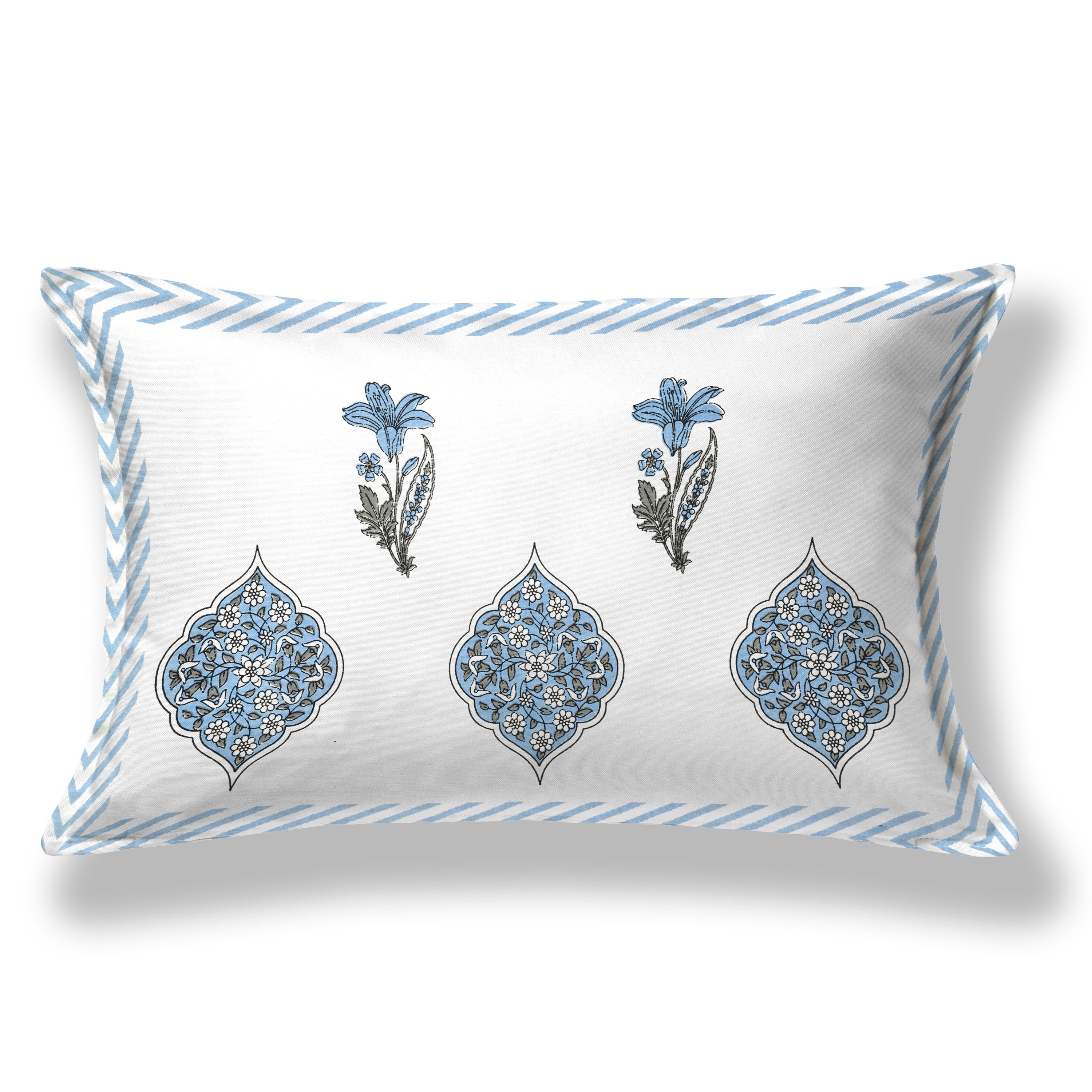 Butta Block Printed Cotton Single Bedsheet- Blue (Pack of 2)