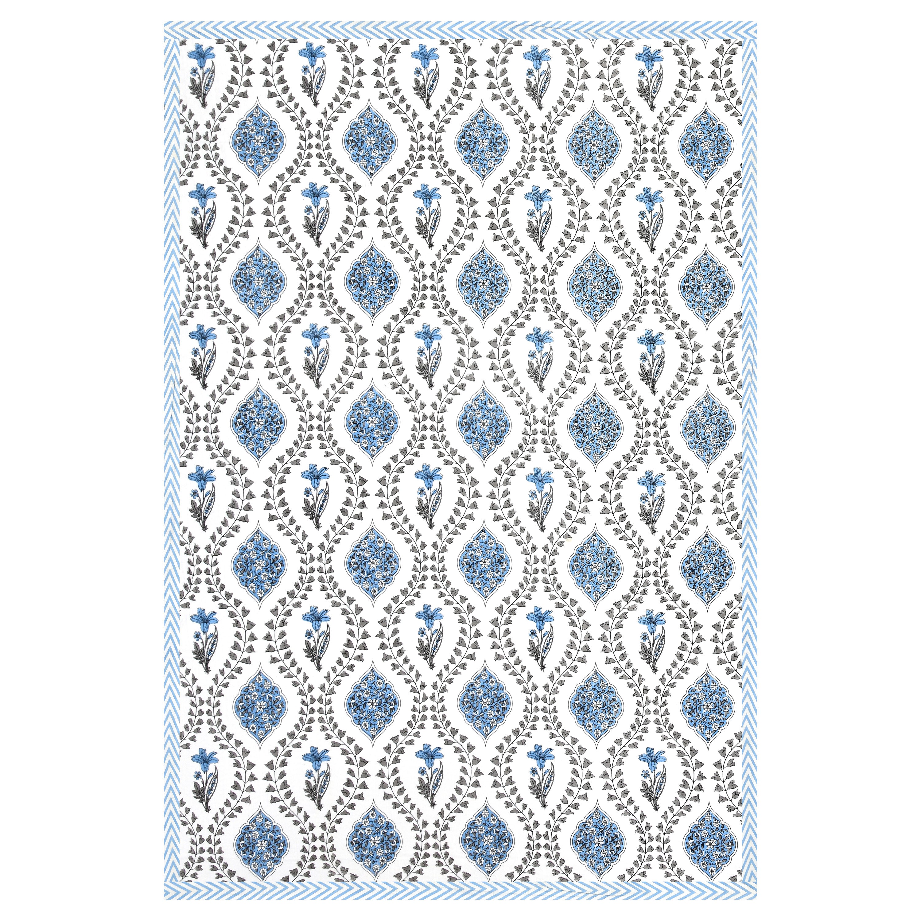 Butta Block Printed Cotton Single Bedsheet- Blue (Pack of 2)