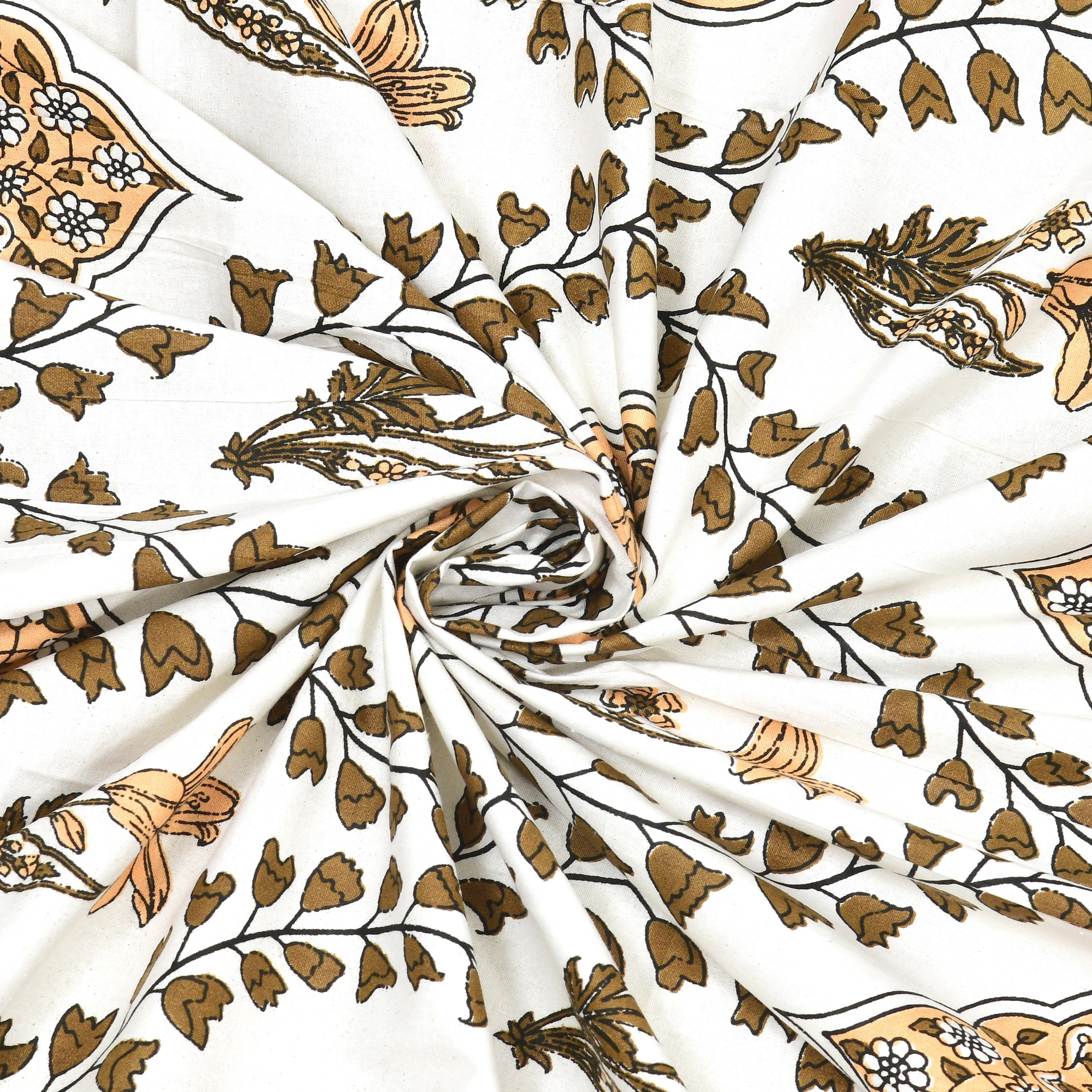 Butta Block Printed Cotton Single Bedsheet- White & Yellow (Pack of 2)