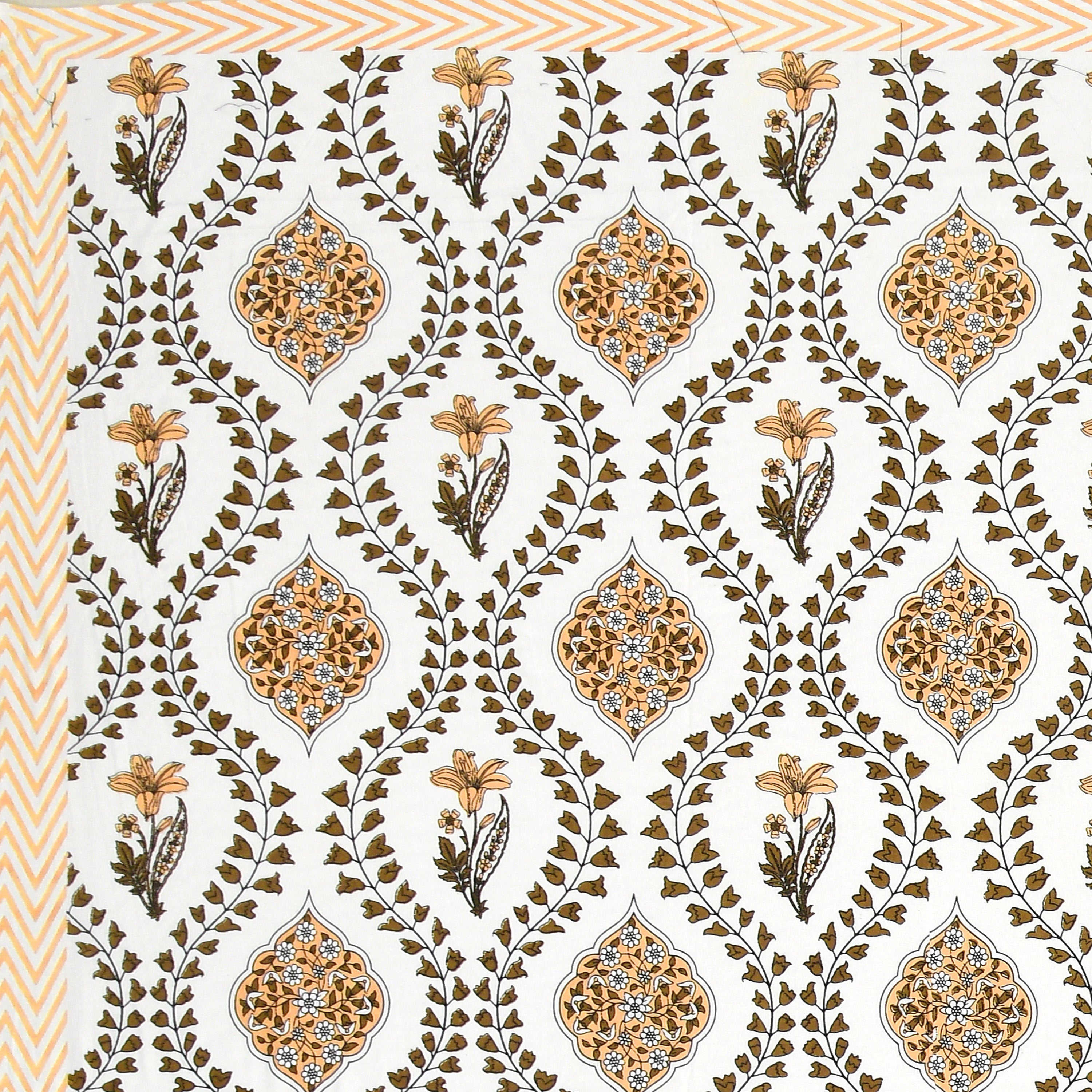 Butta Block Printed Cotton Single Bedsheet- White & Yellow (Pack of 2)