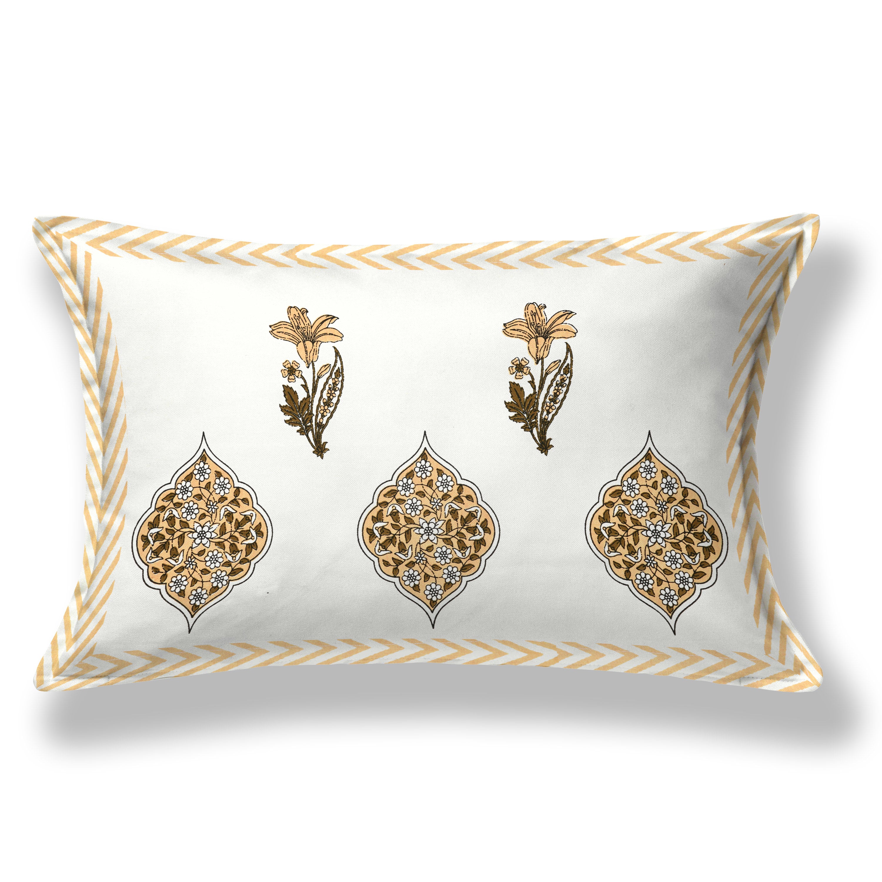 Butta Block Printed Cotton Single Bedsheet- White & Yellow (Pack of 2)