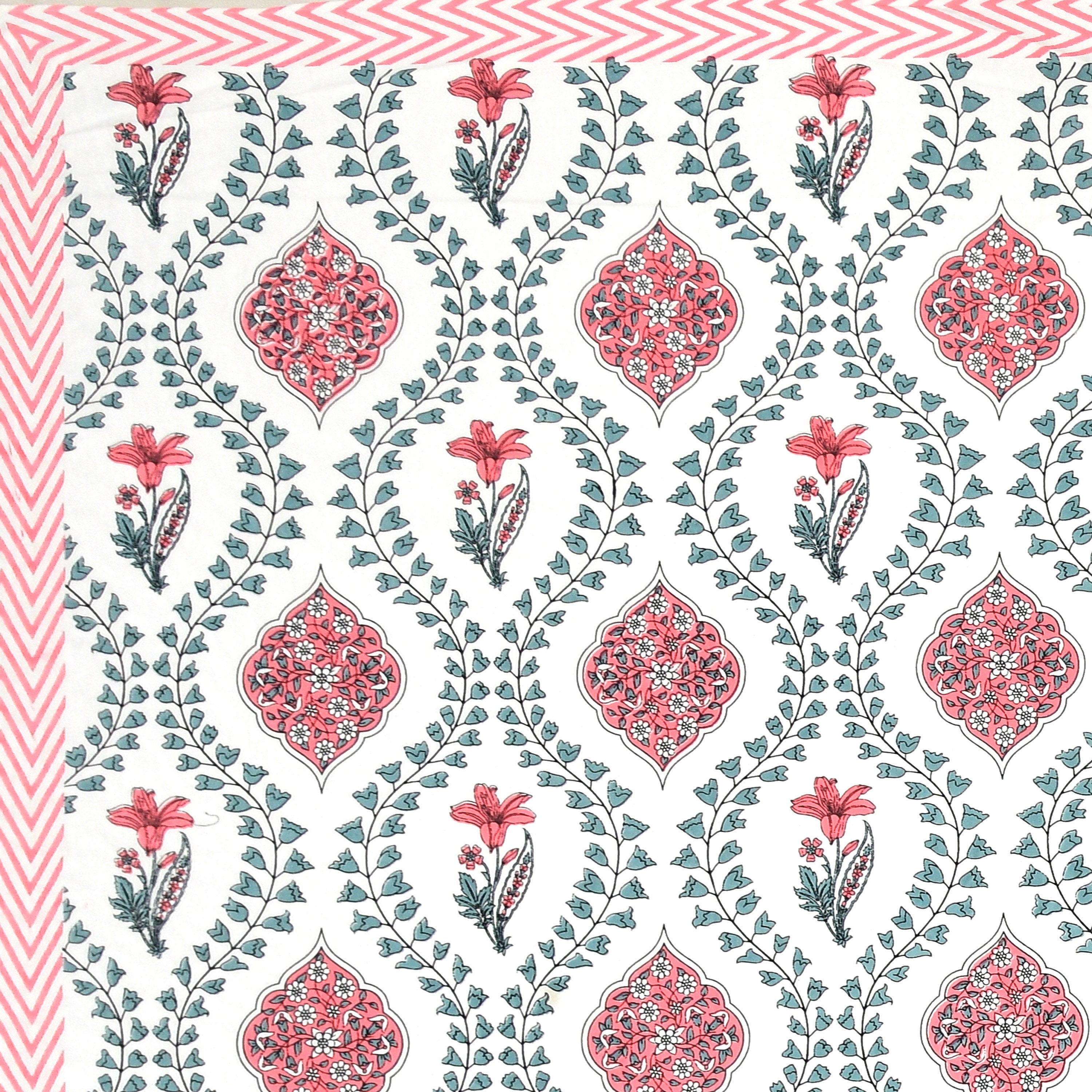 Butta Block Printed Cotton Single Bedsheet- Pink (Pack of 2)