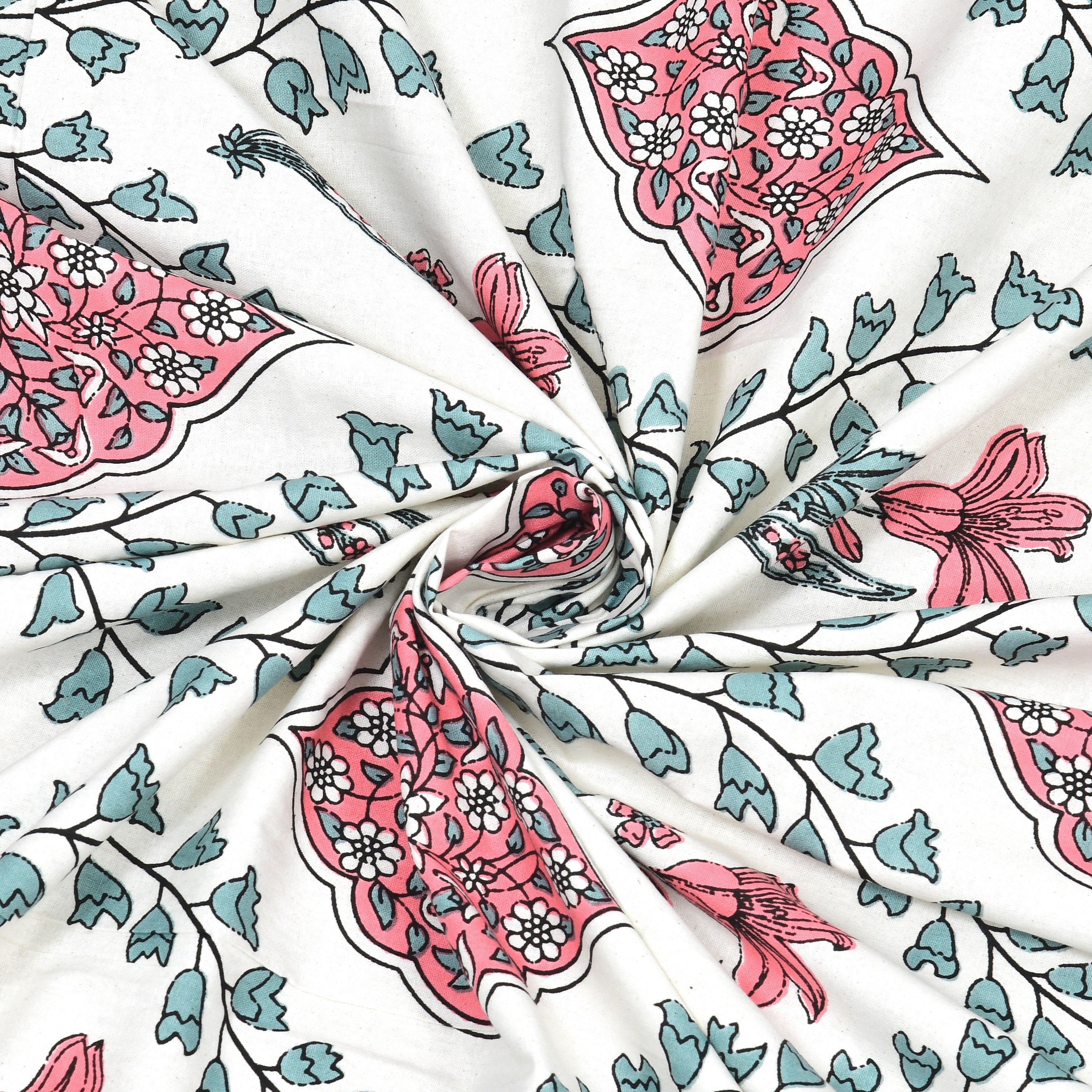 Butta Block Printed Cotton Single Bedsheet- Pink (Pack of 2)