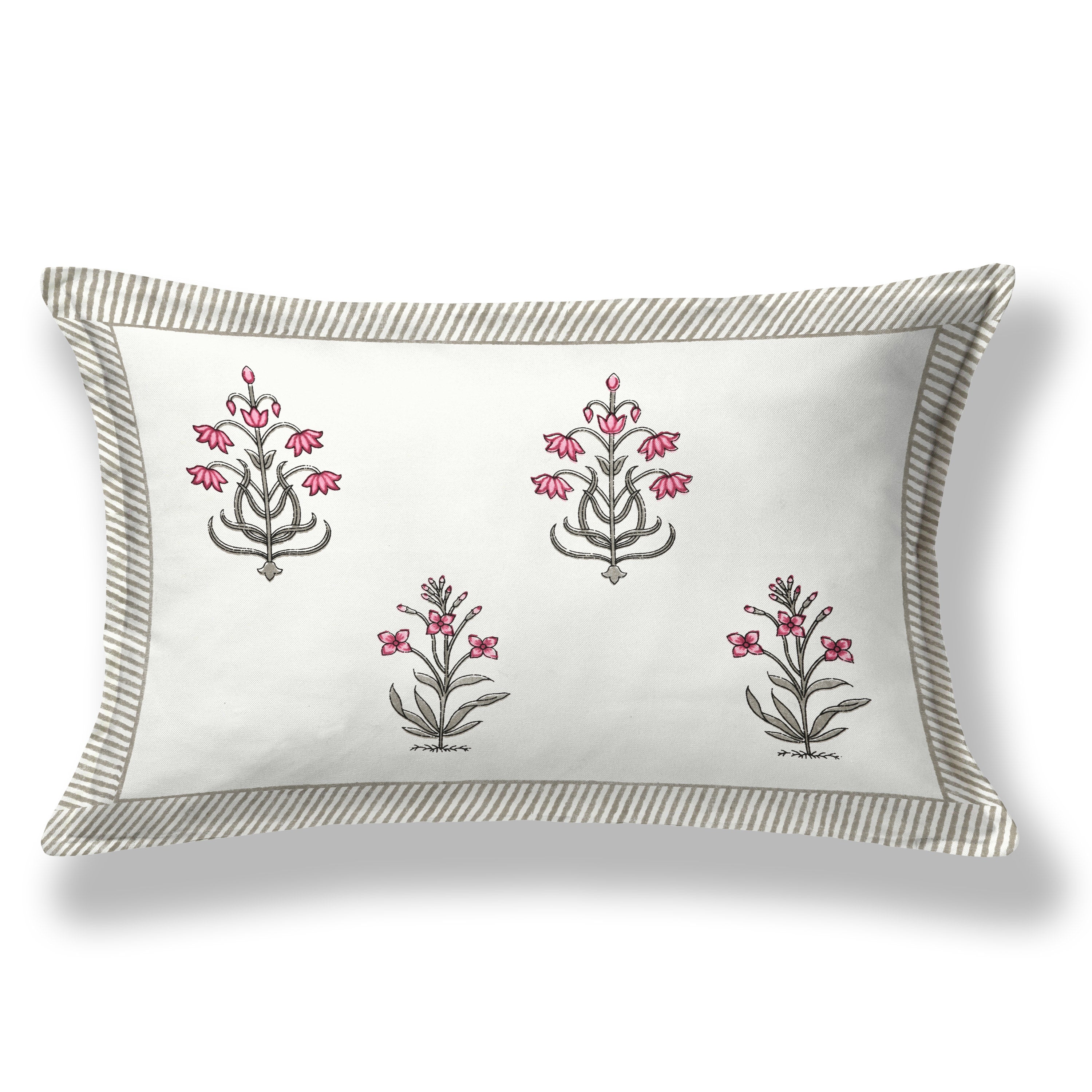 Block Printed Cotton Single Bedsheet- Grey & Pink (Pack of 2)