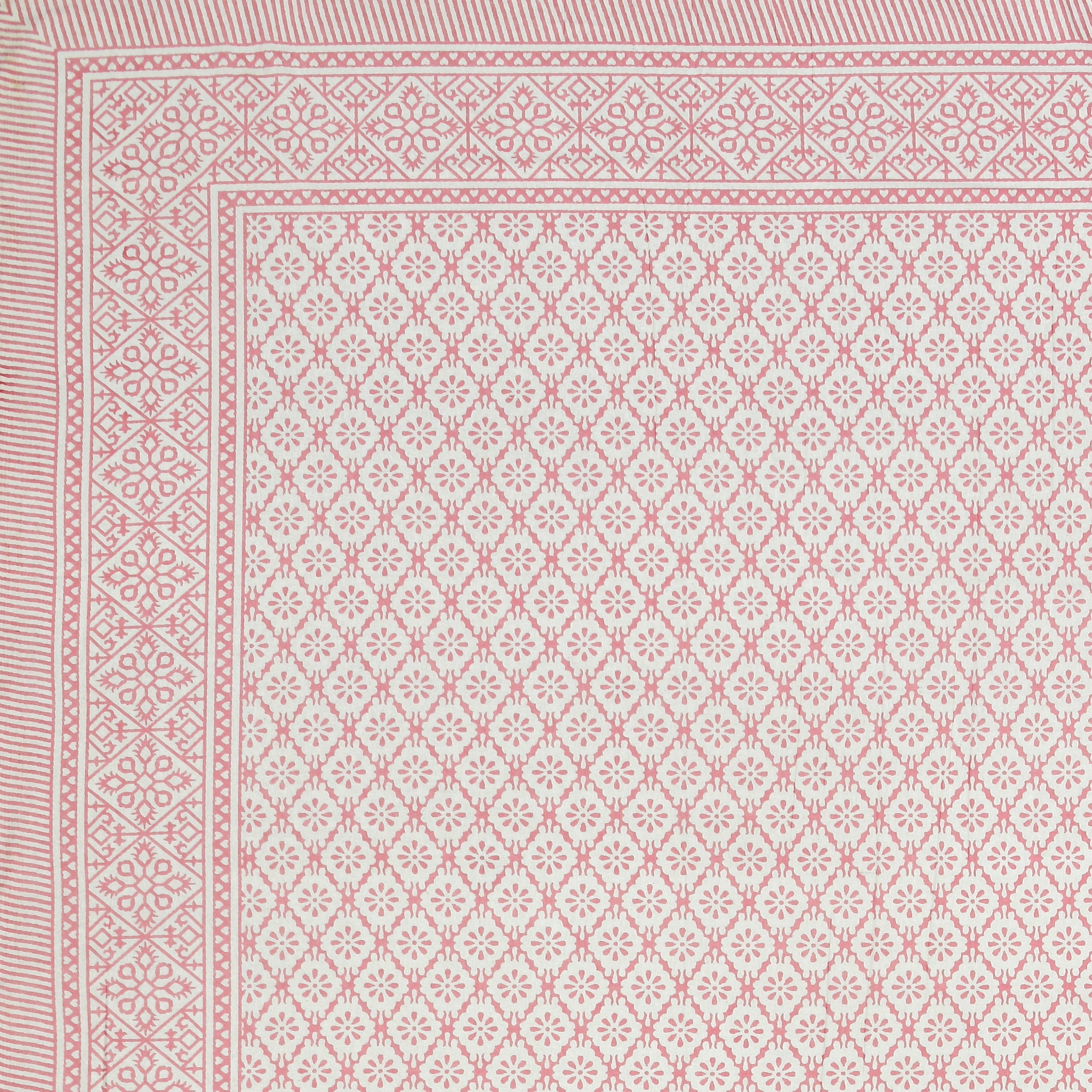 Basic Floral Cotton King Size Bedsheet- Baby Pink