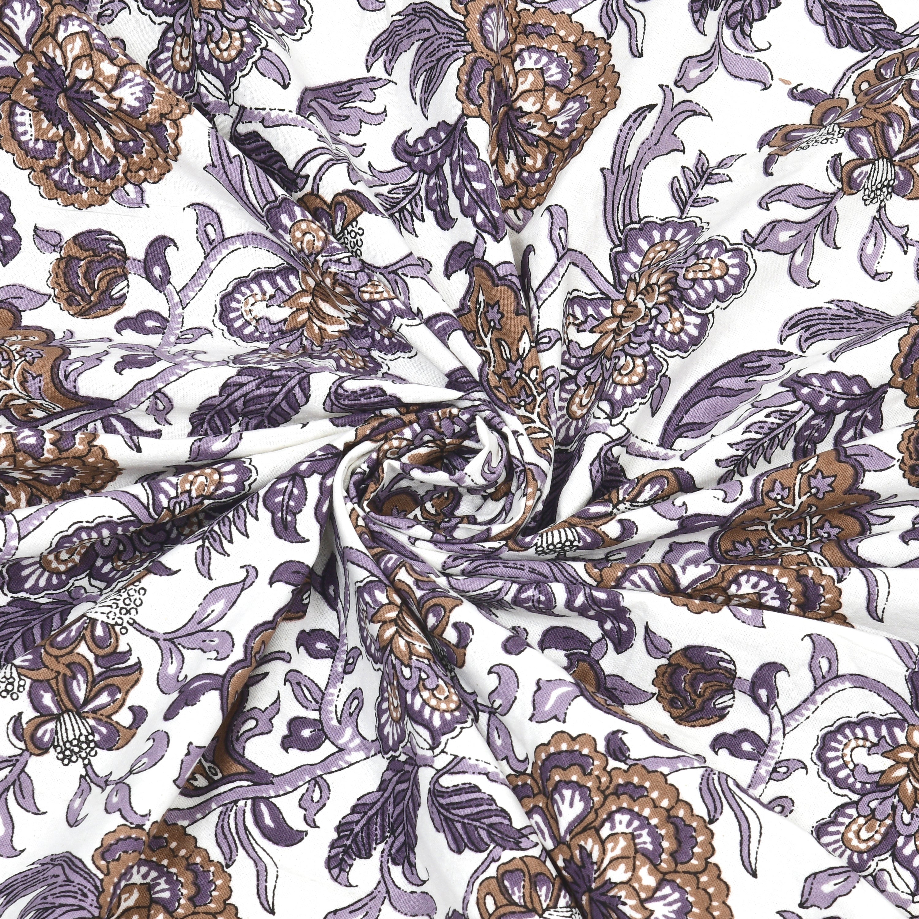 Floral Printed Pure Cotton Bedsheet - Lavender and White