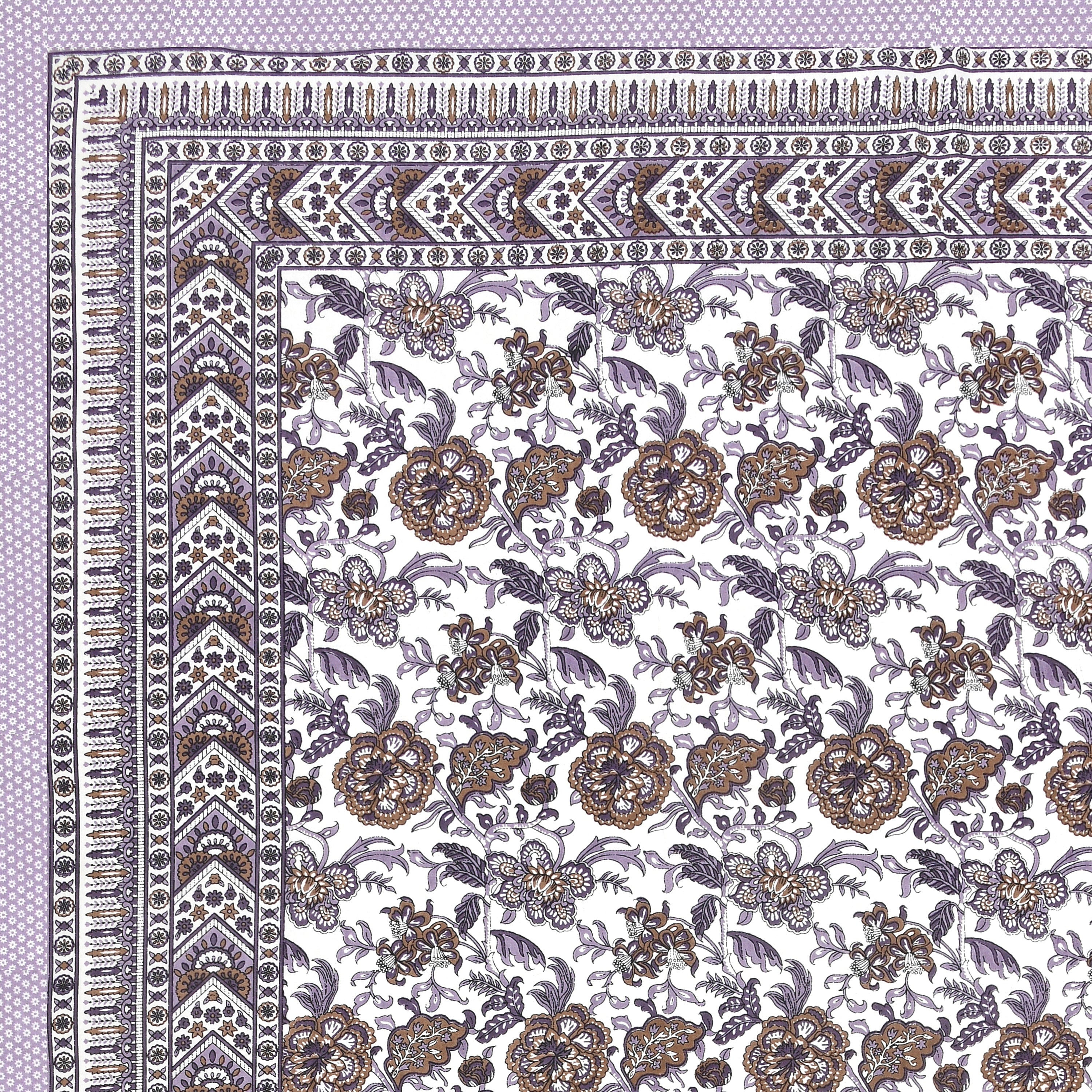 Floral Printed Pure Cotton Bedsheet - Lavender and White