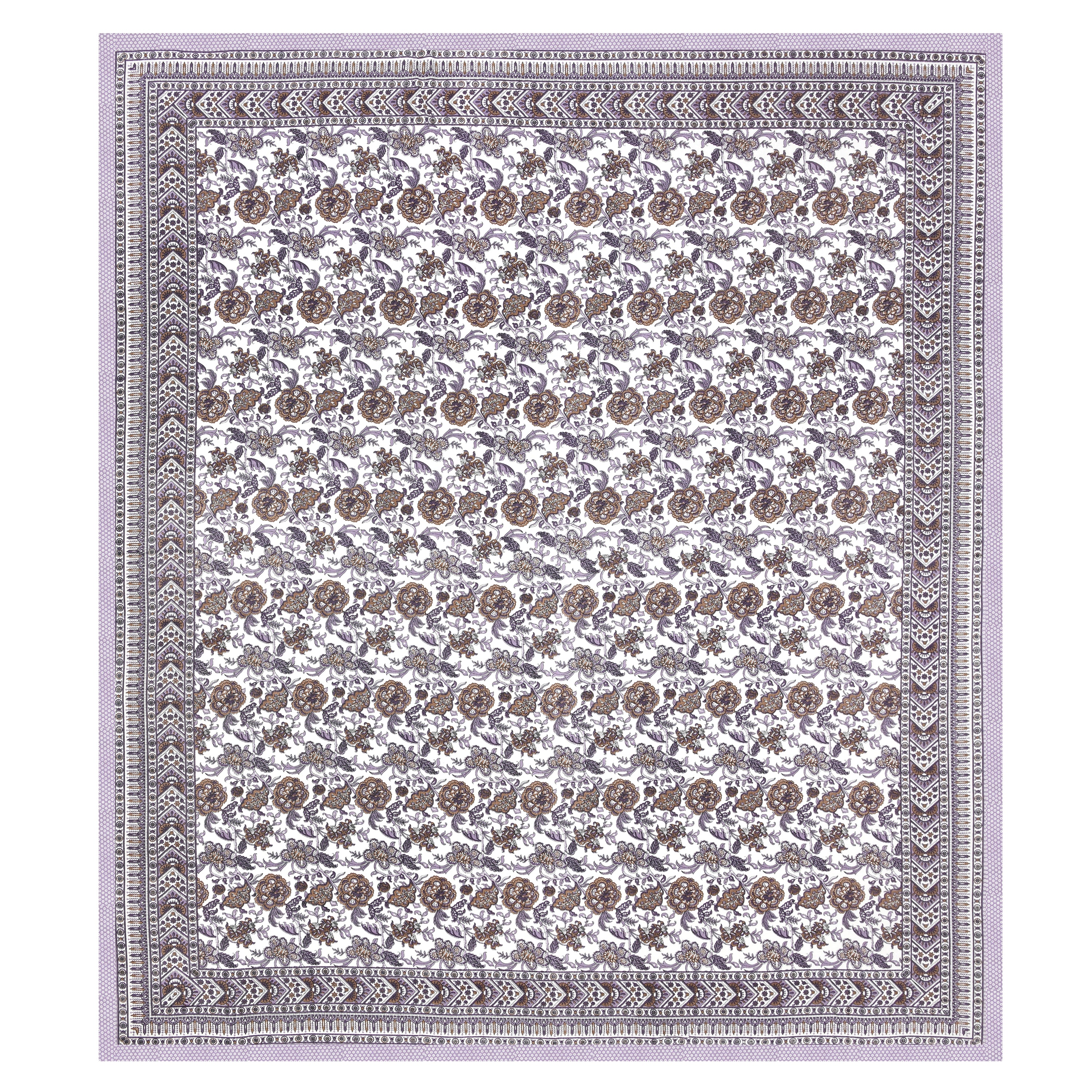 Floral Printed Pure Cotton Bedsheet - Lavender and White