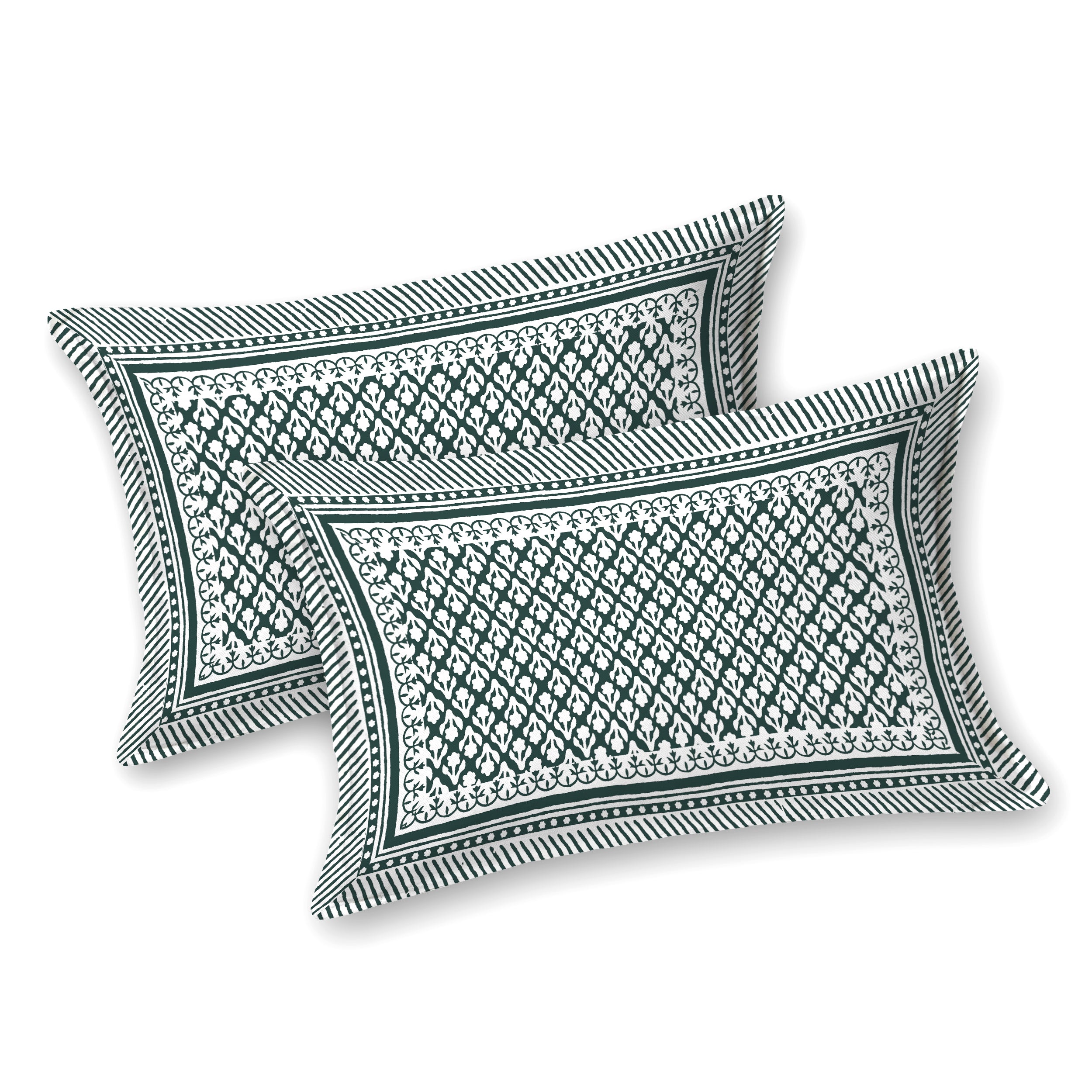 Rajasthani Jaali Printed Cotton Bedsheet - Pine Green