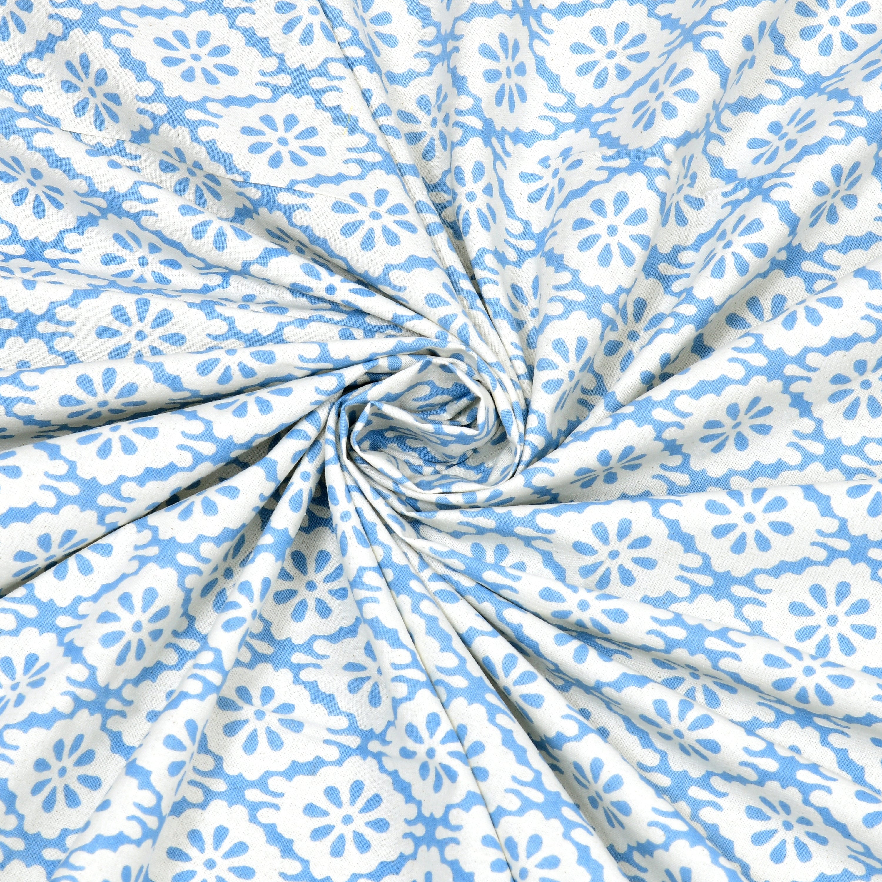 Basic Floral Cotton King Size Bedsheet- Sky Blue