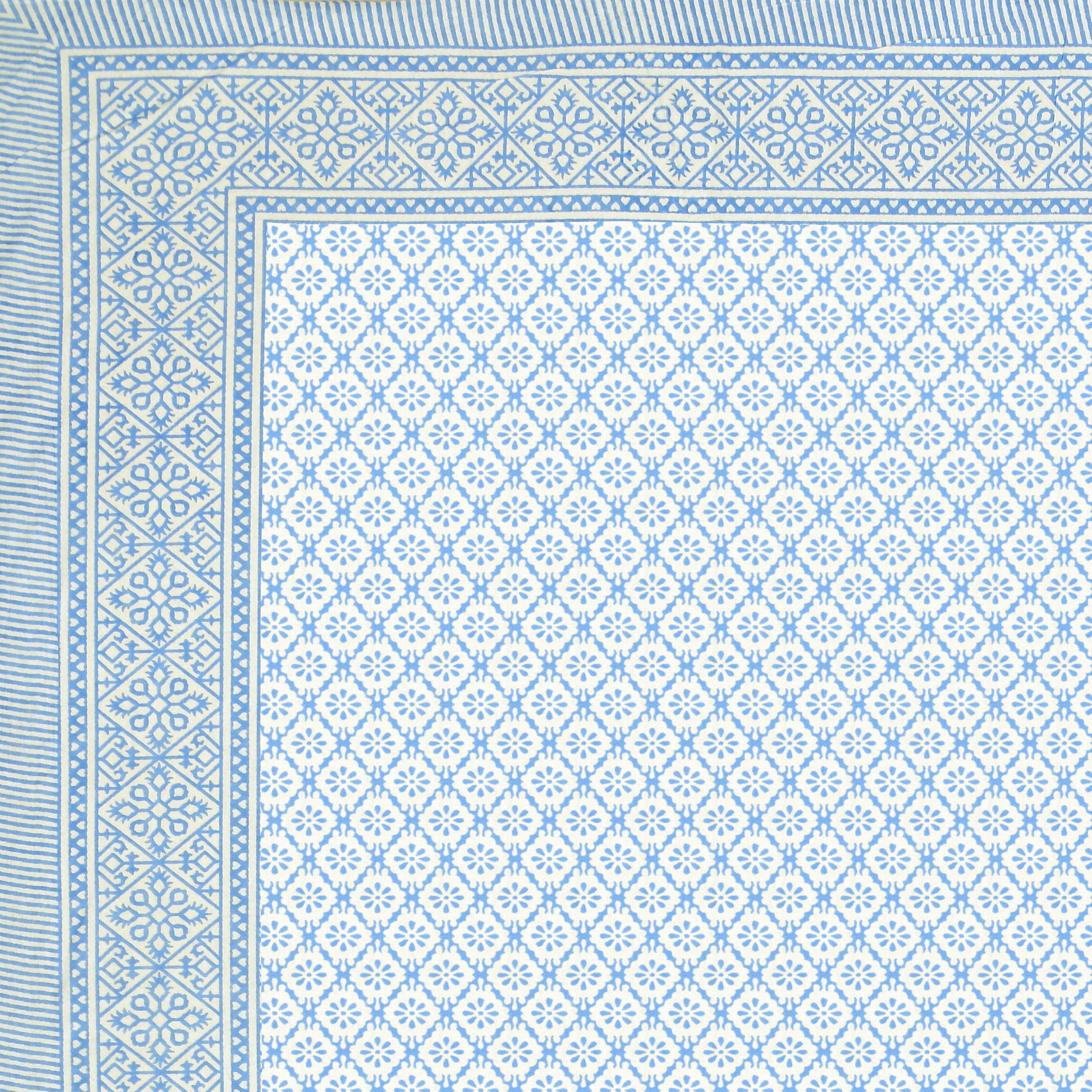 Basic Floral Cotton King Size Bedsheet- Sky Blue