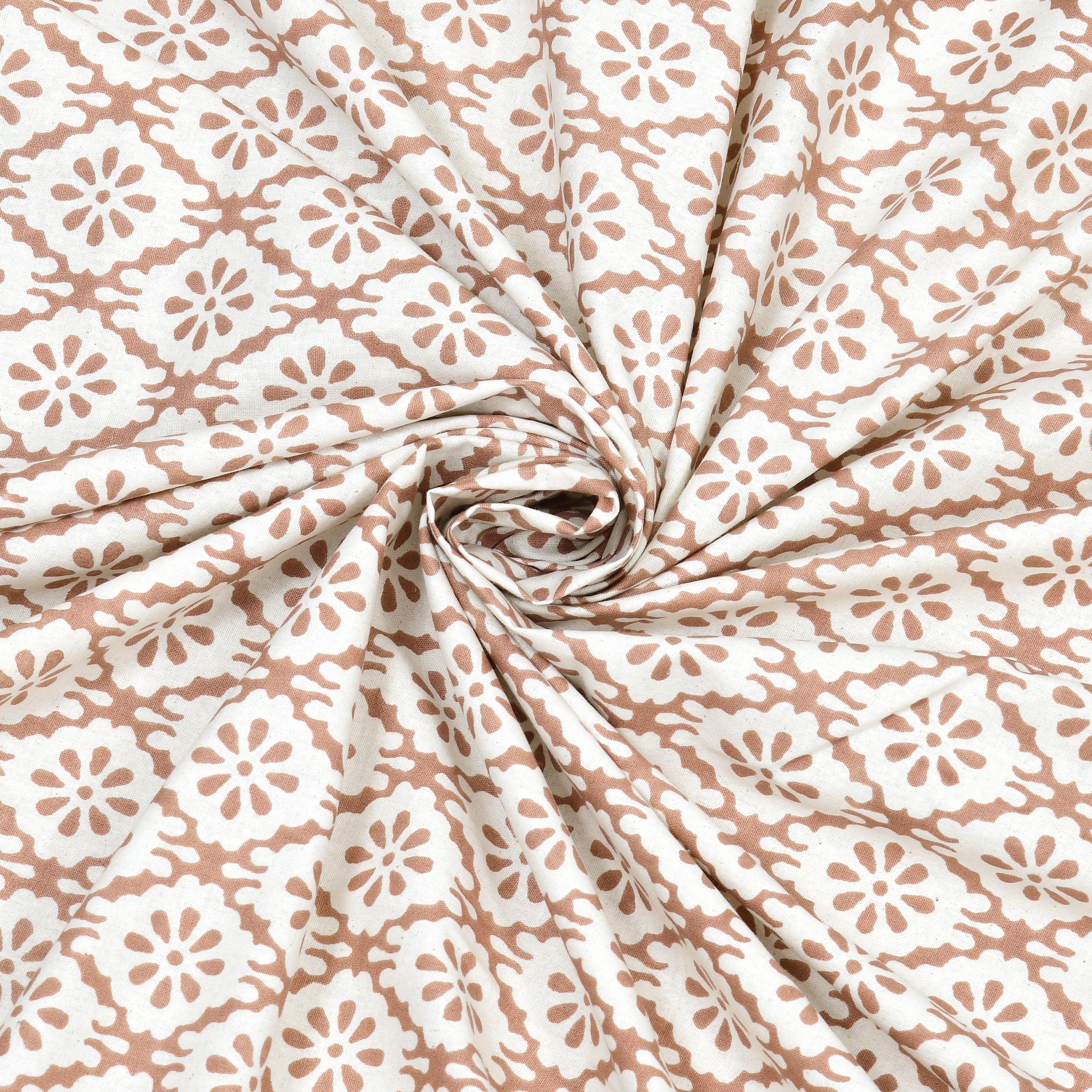 Basic Floral Cotton King Size Bedsheet- Beige