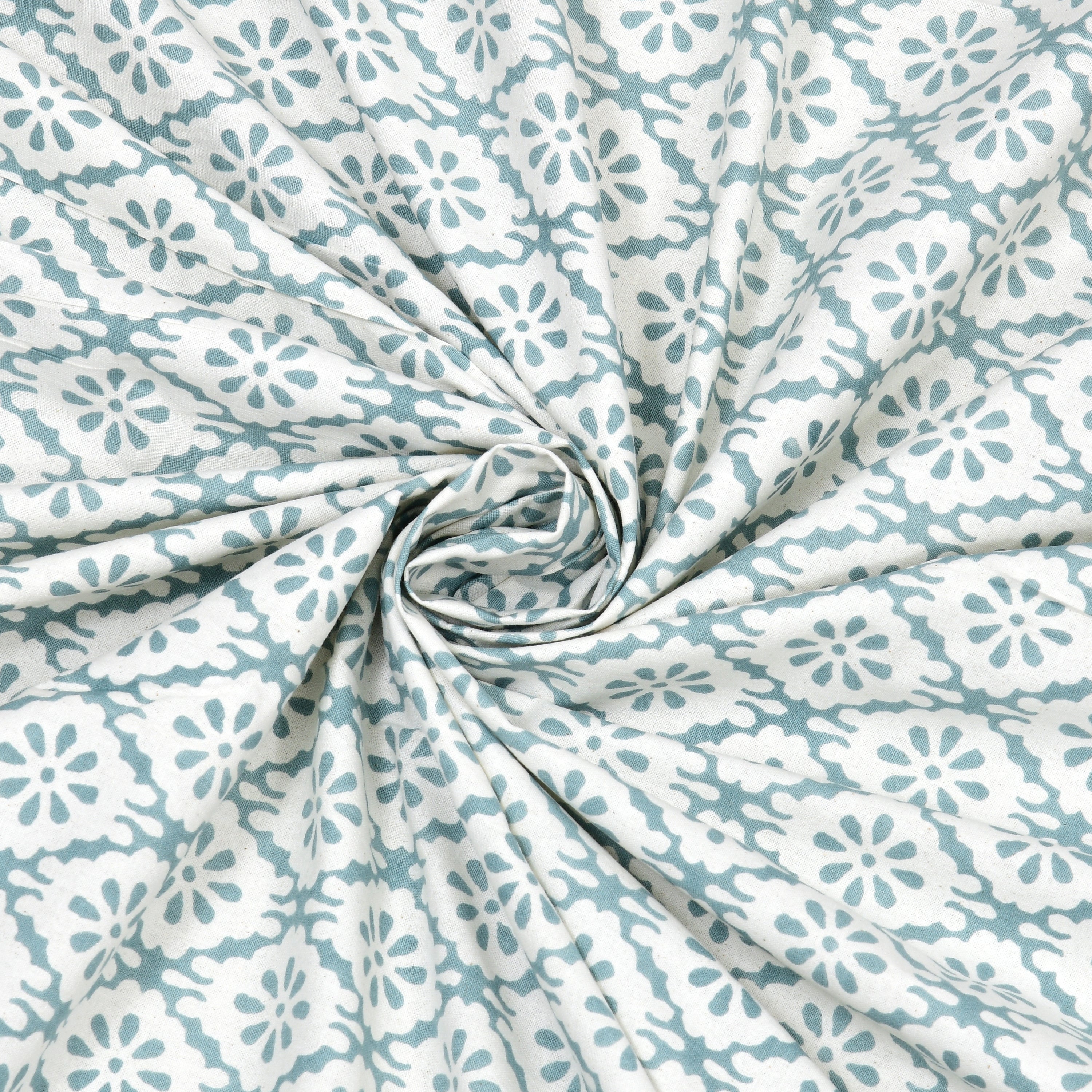 Basic Floral Cotton King Size Bedsheet- Sea Green