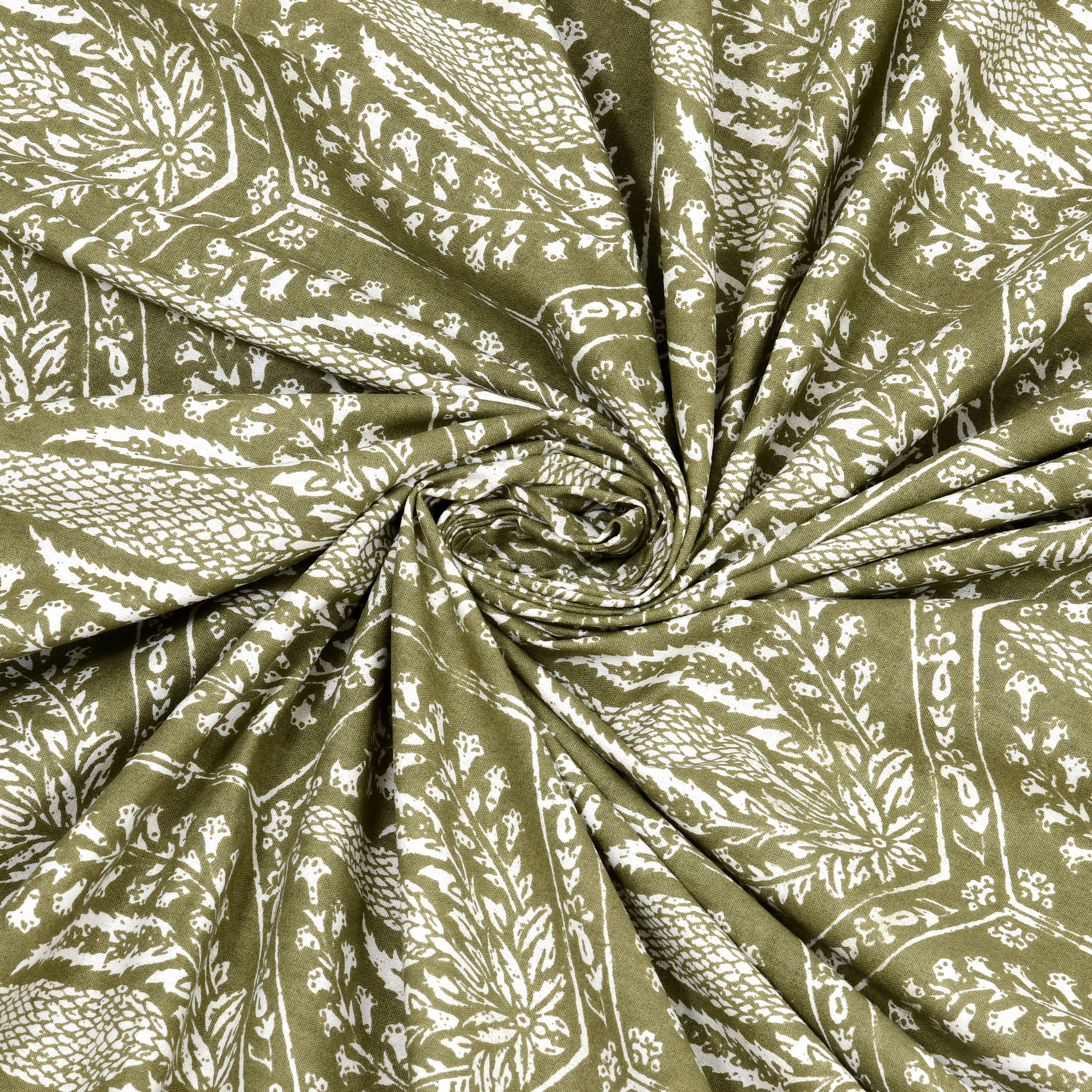 Hexagonal Print Cotton Bedsheet - Mustard Olive