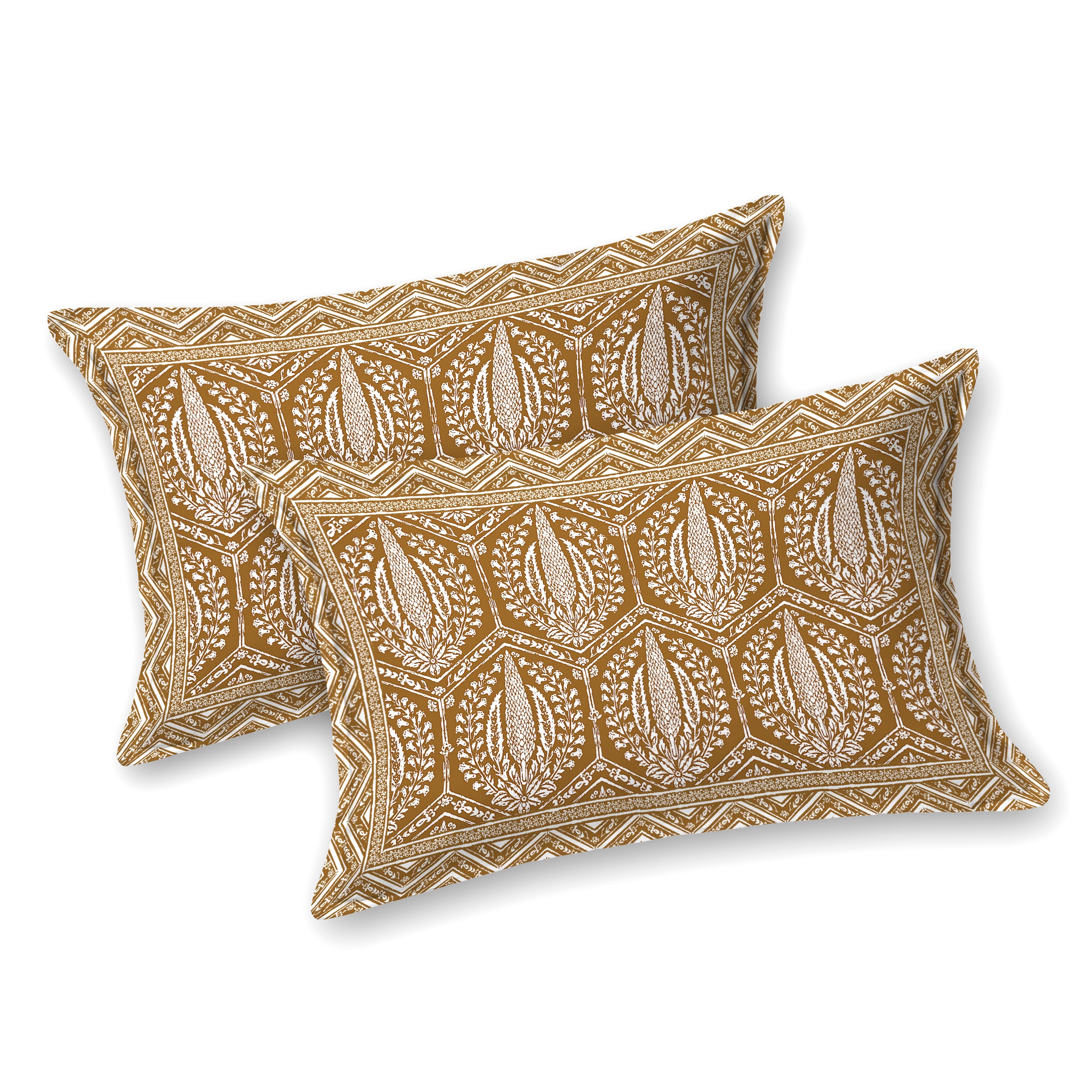 Hexagonal Print Cotton Bedsheet - Amber
