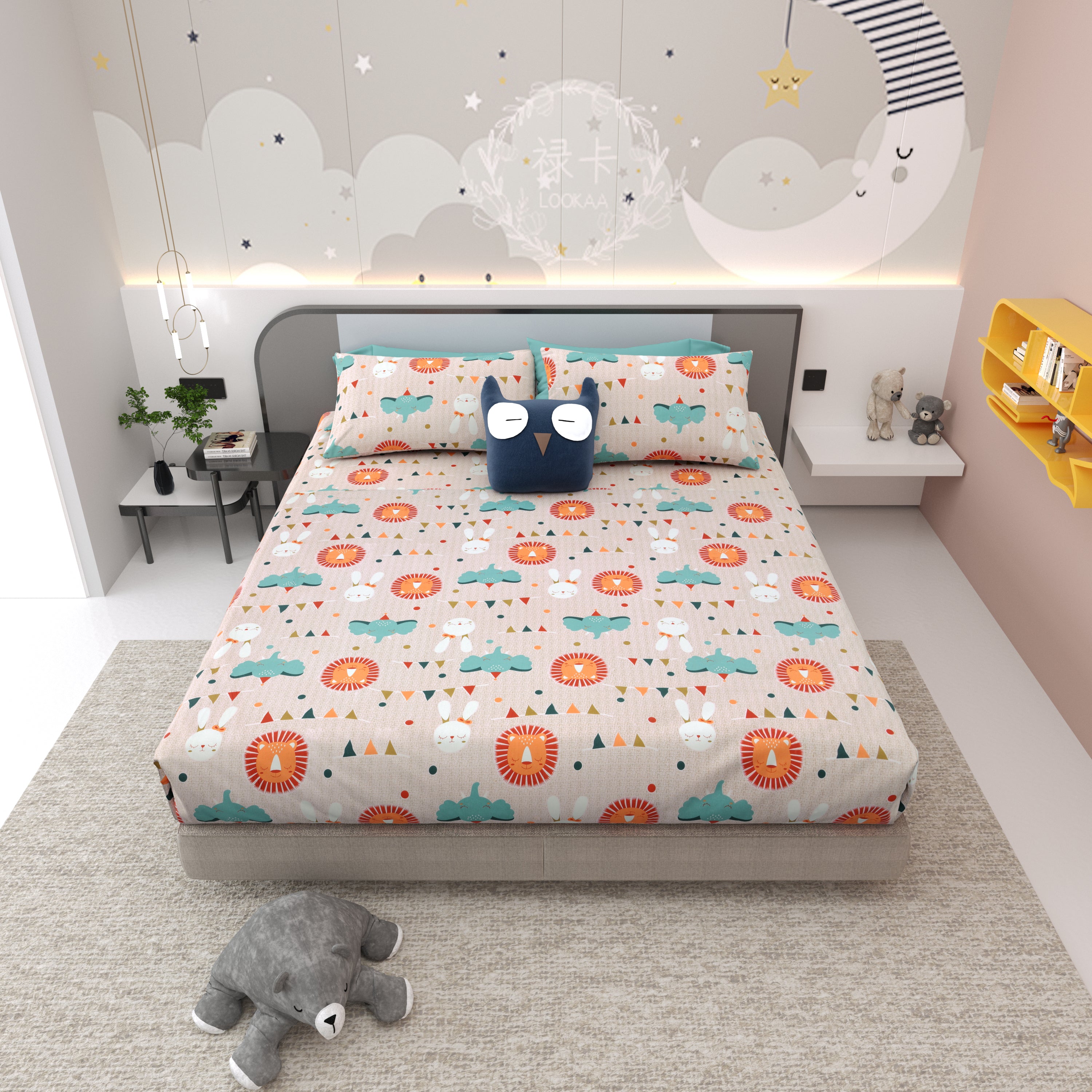 Jungle Carnival Pure Cotton Bedsheet- Cream