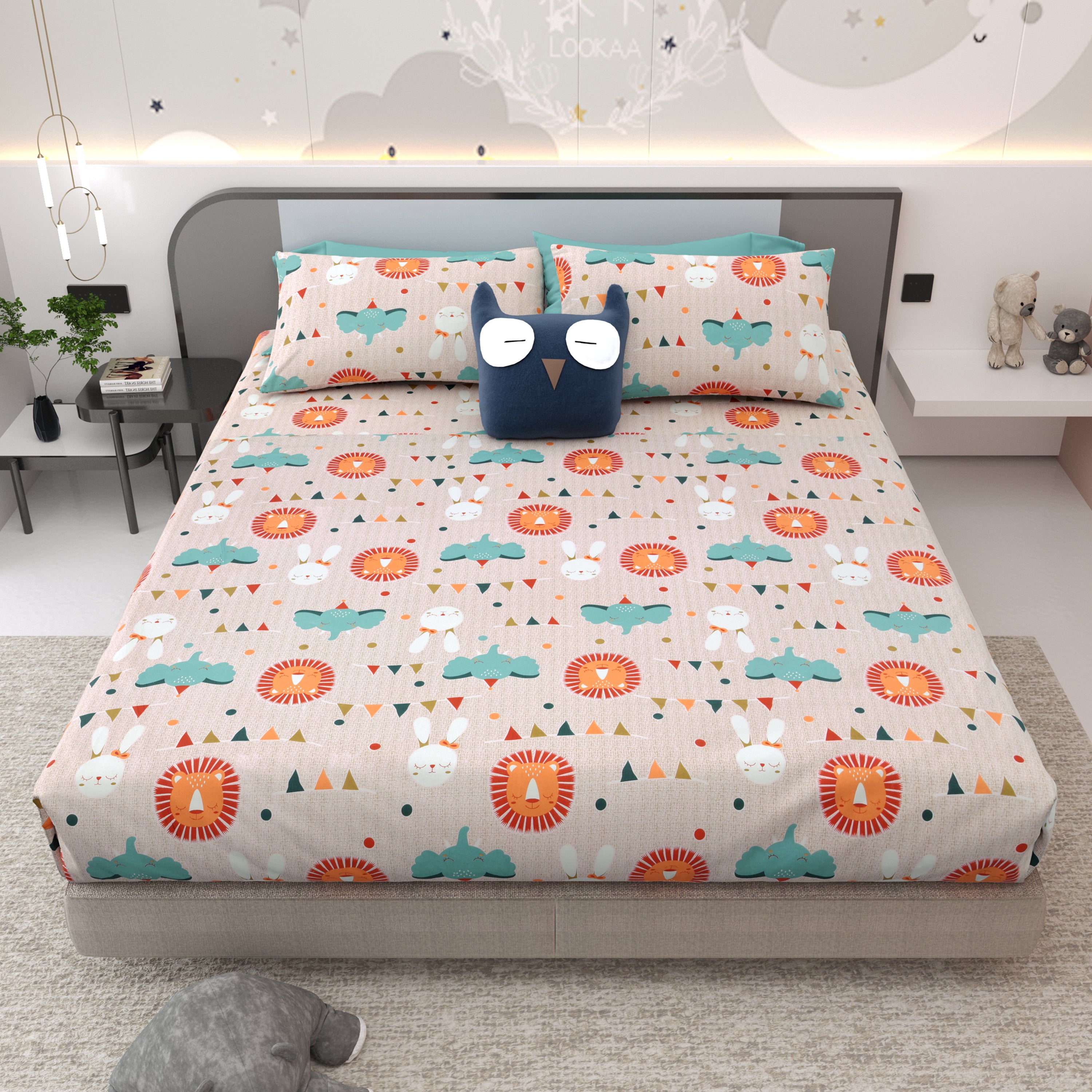 Jungle Carnival Pure Cotton Bedsheet- Cream